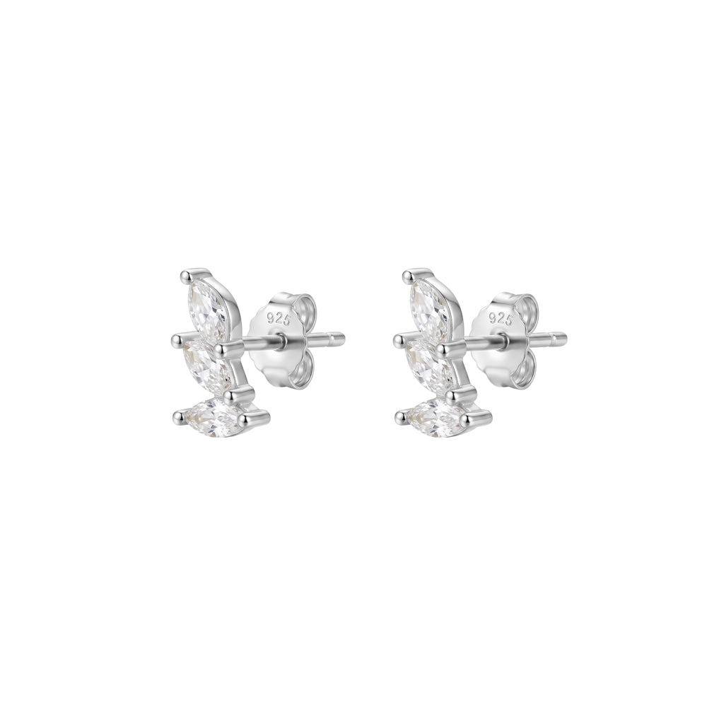 Solv Sterling Silver Trio Cubic Zirconia Bloom Stud Earrings