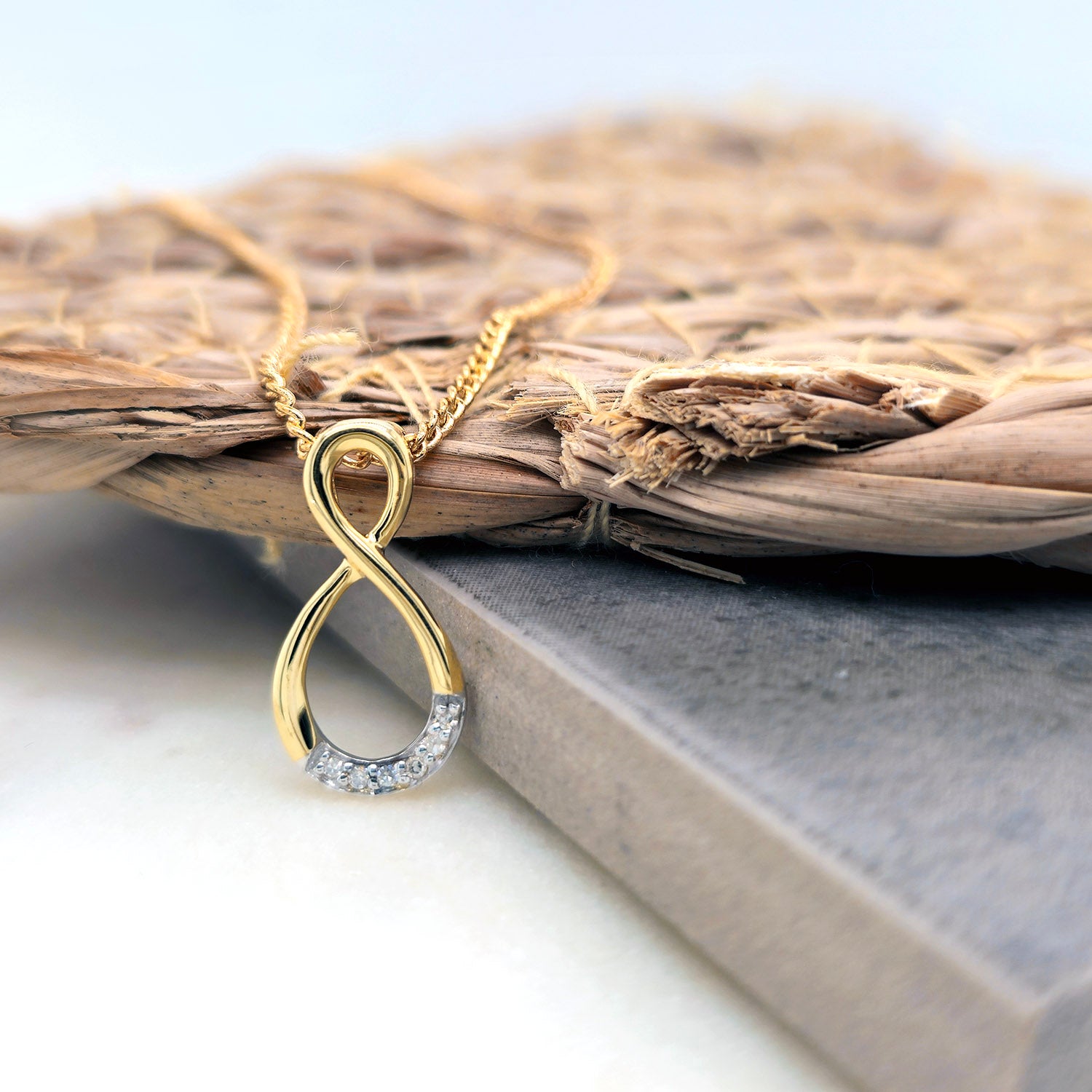 9ct Yellow Gold Diamond Infinity Pendant