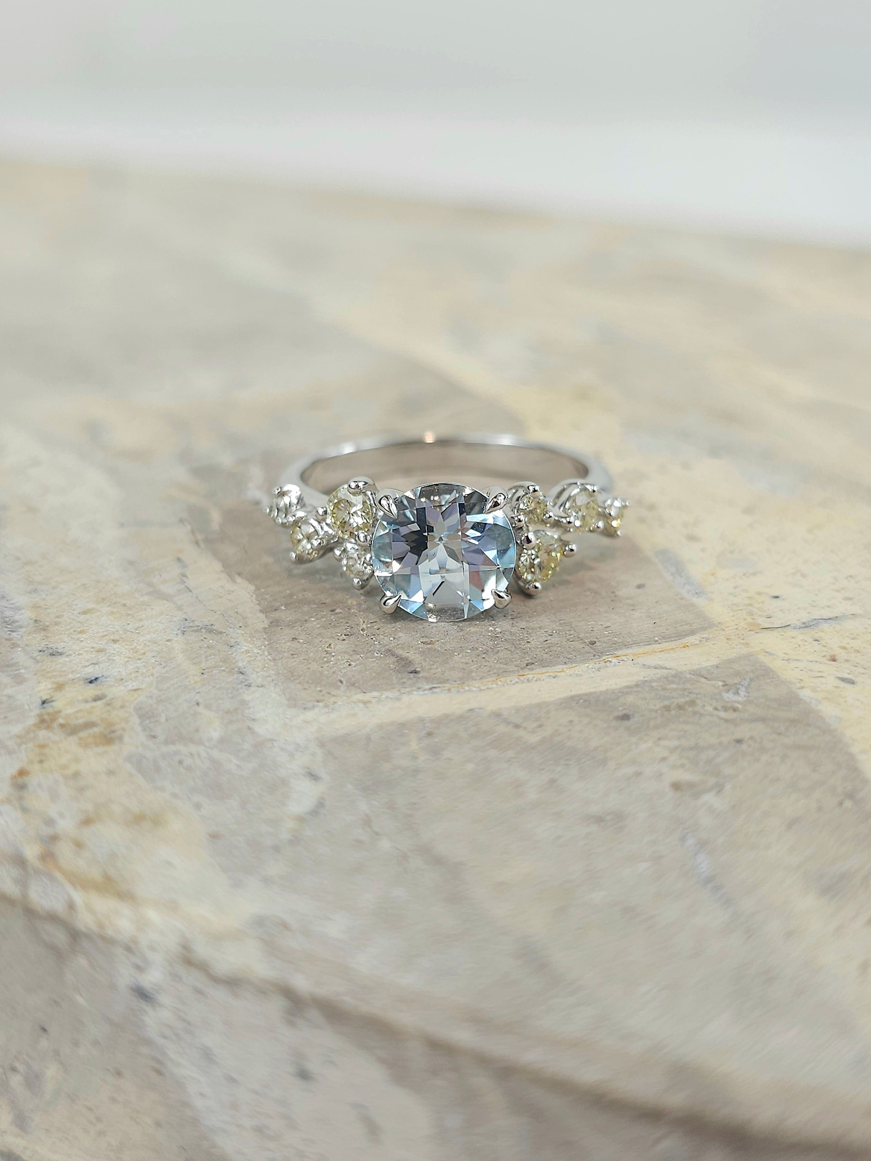 9ct White Gold Aquamarine and Lab-Grown Diamond ring