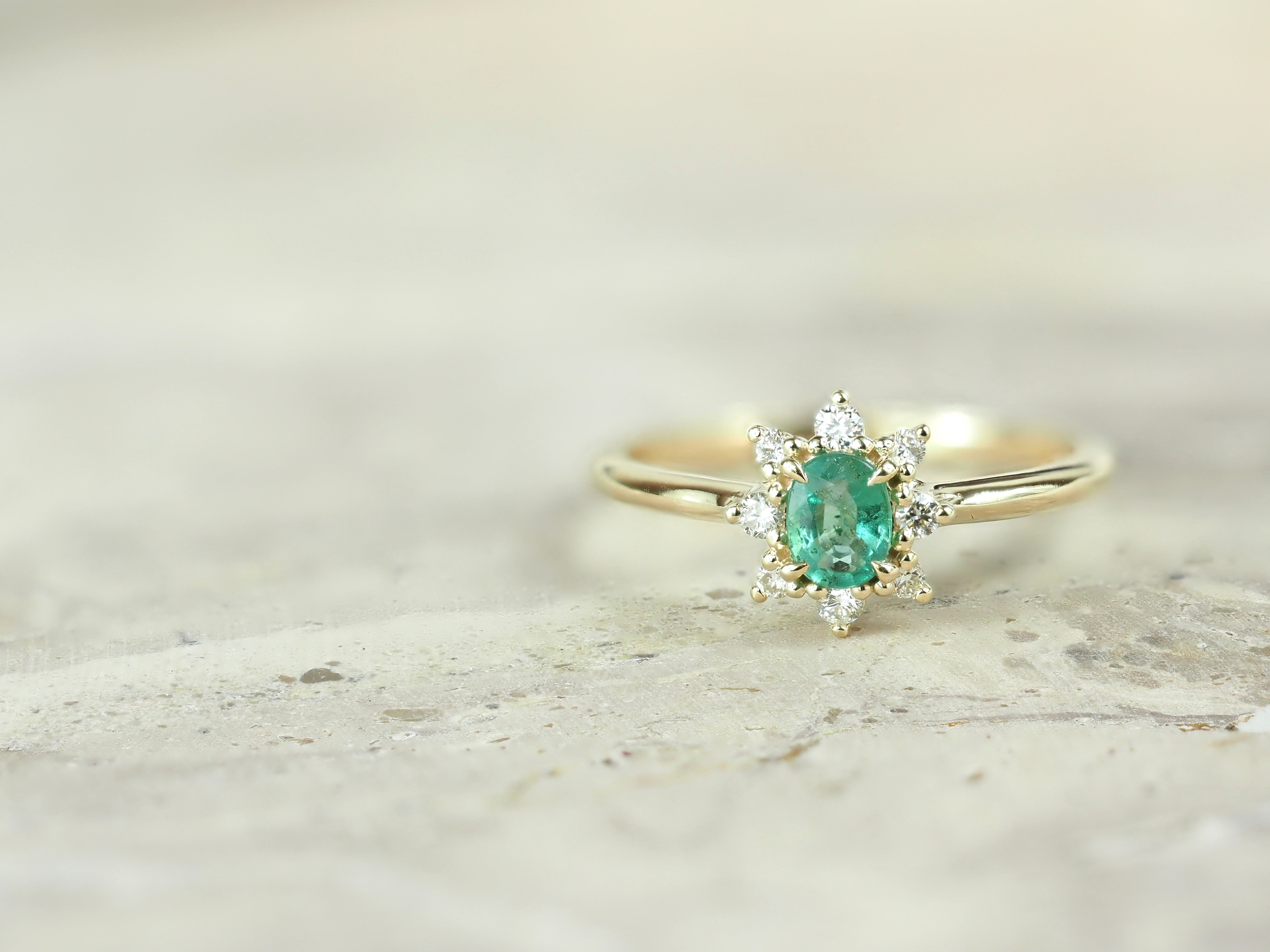 9ct Yellow Gold Emerald and Diamond Ring, 0.39ct Centre