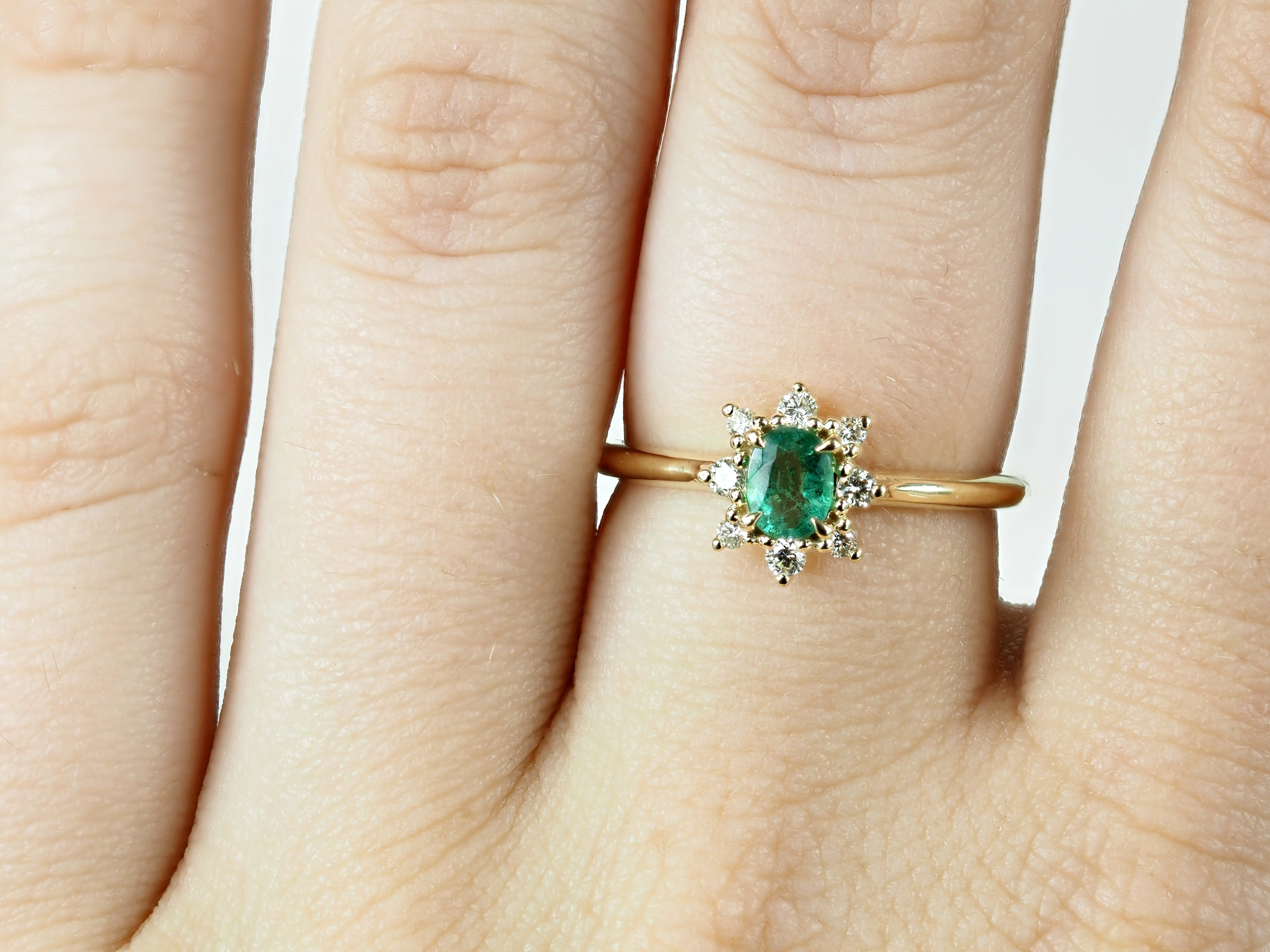 9ct Yellow Gold Emerald and Diamond Ring, 0.39ct Centre