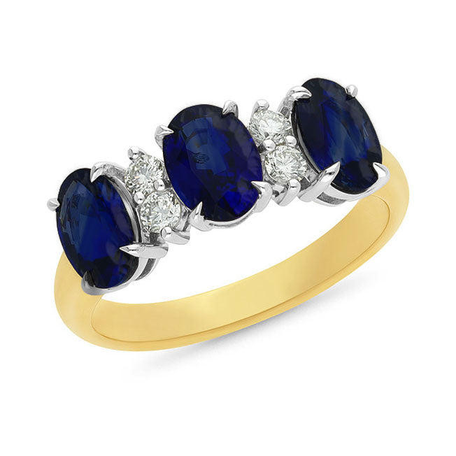 9ct Yellow and White Gold Sapphire and Diamond ring