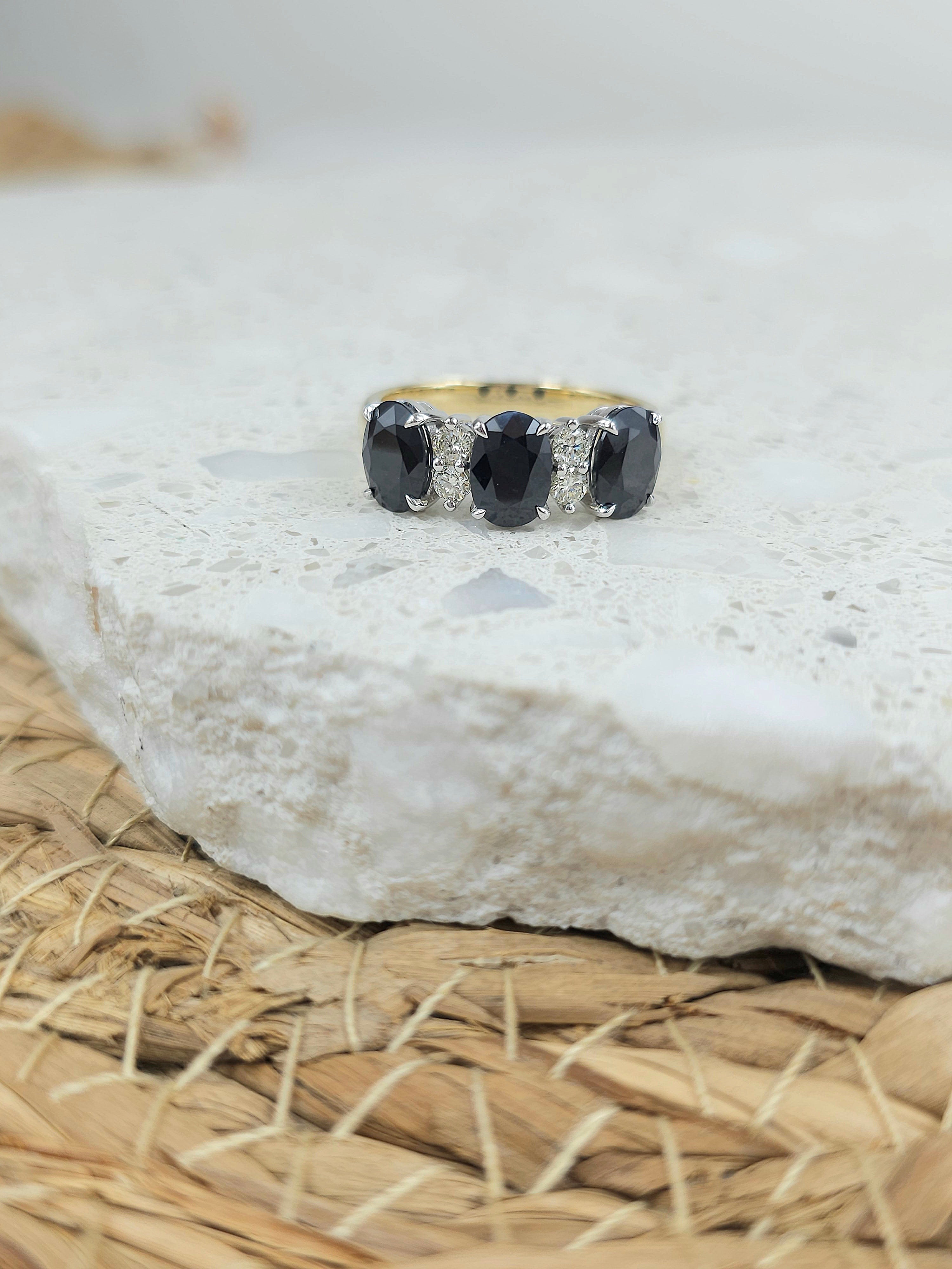 9ct Yellow and White Gold Sapphire and Diamond ring