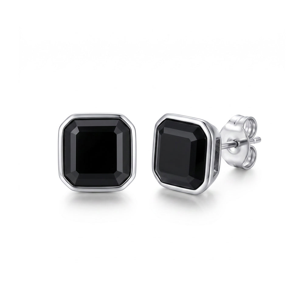 Solv Black Cubic Zirconia Octagon Stud Earrings