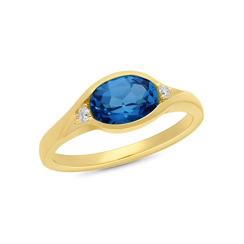 9ct Yellow Gold London Blue Topaz and Diamond Ring, 1.50ct Centre