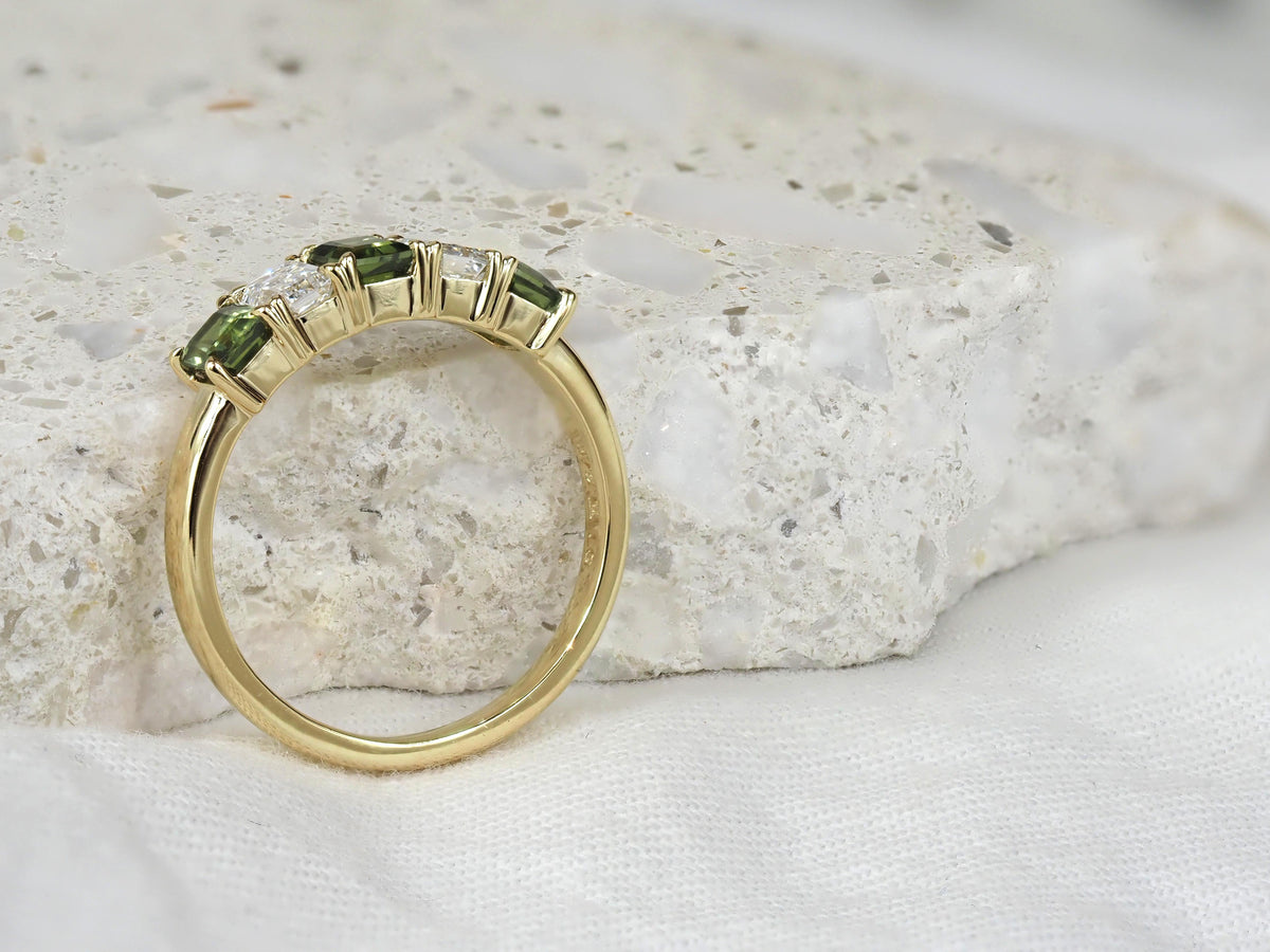 9ct Yellow Gold Green Sapphire and Lab-Grown Diamond Ring, 1.94ct Total