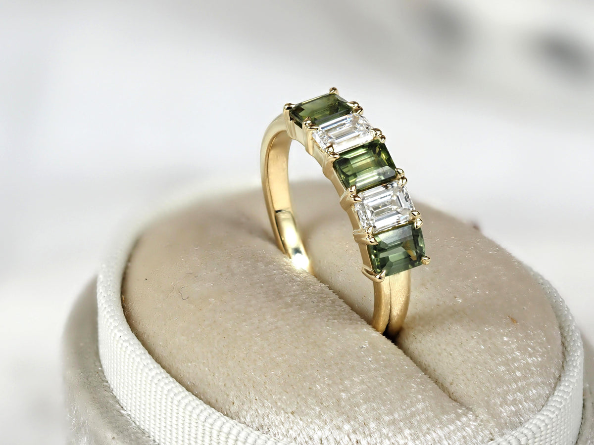 9ct Yellow Gold Green Sapphire and Lab-Grown Diamond Ring, 1.94ct Total