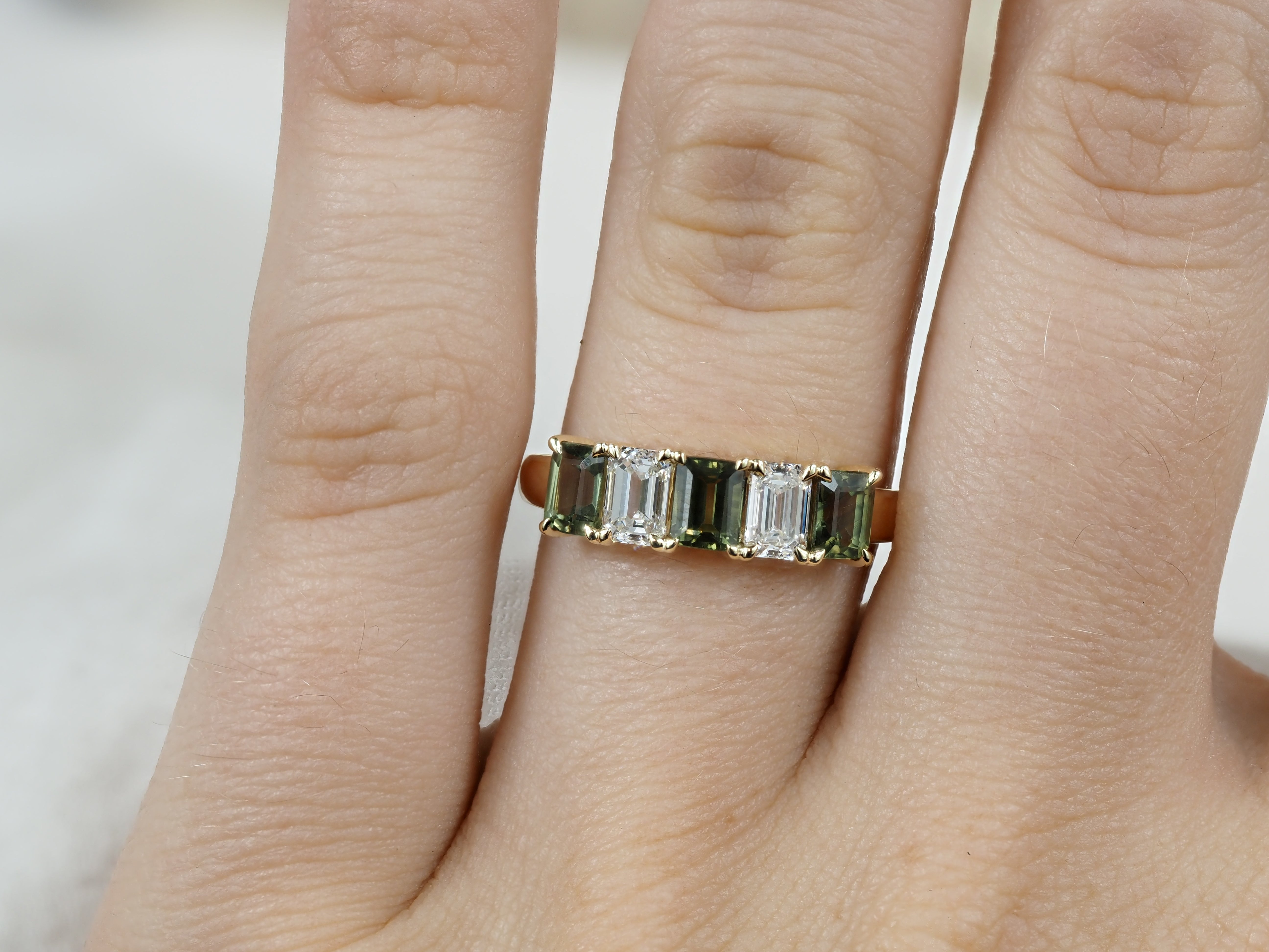 9ct Yellow Gold Green Sapphire and Lab-Grown Diamond Ring, 1.94ct Total