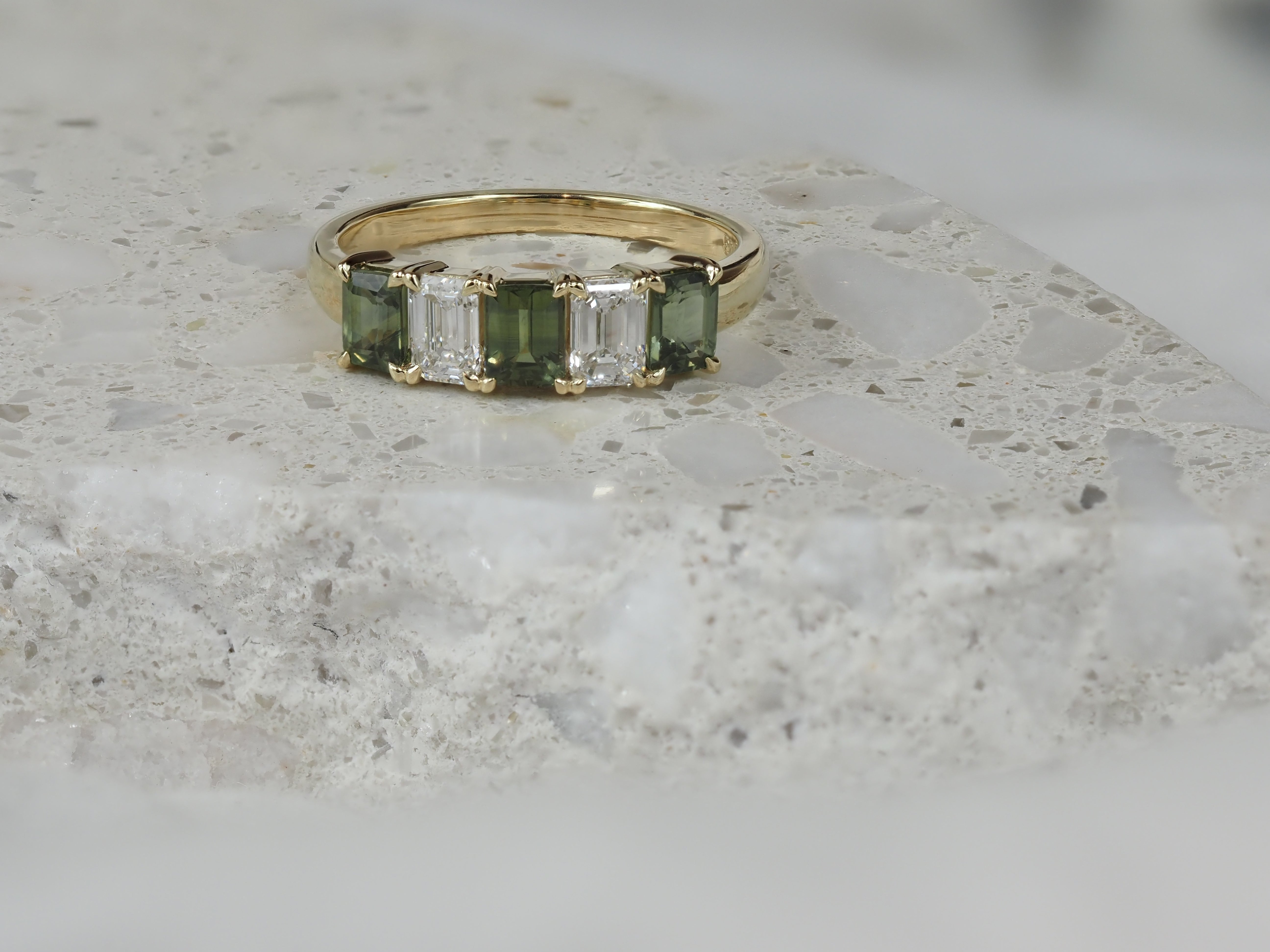 9ct Yellow Gold Green Sapphire and Lab-Grown Diamond Ring, 1.94ct Total