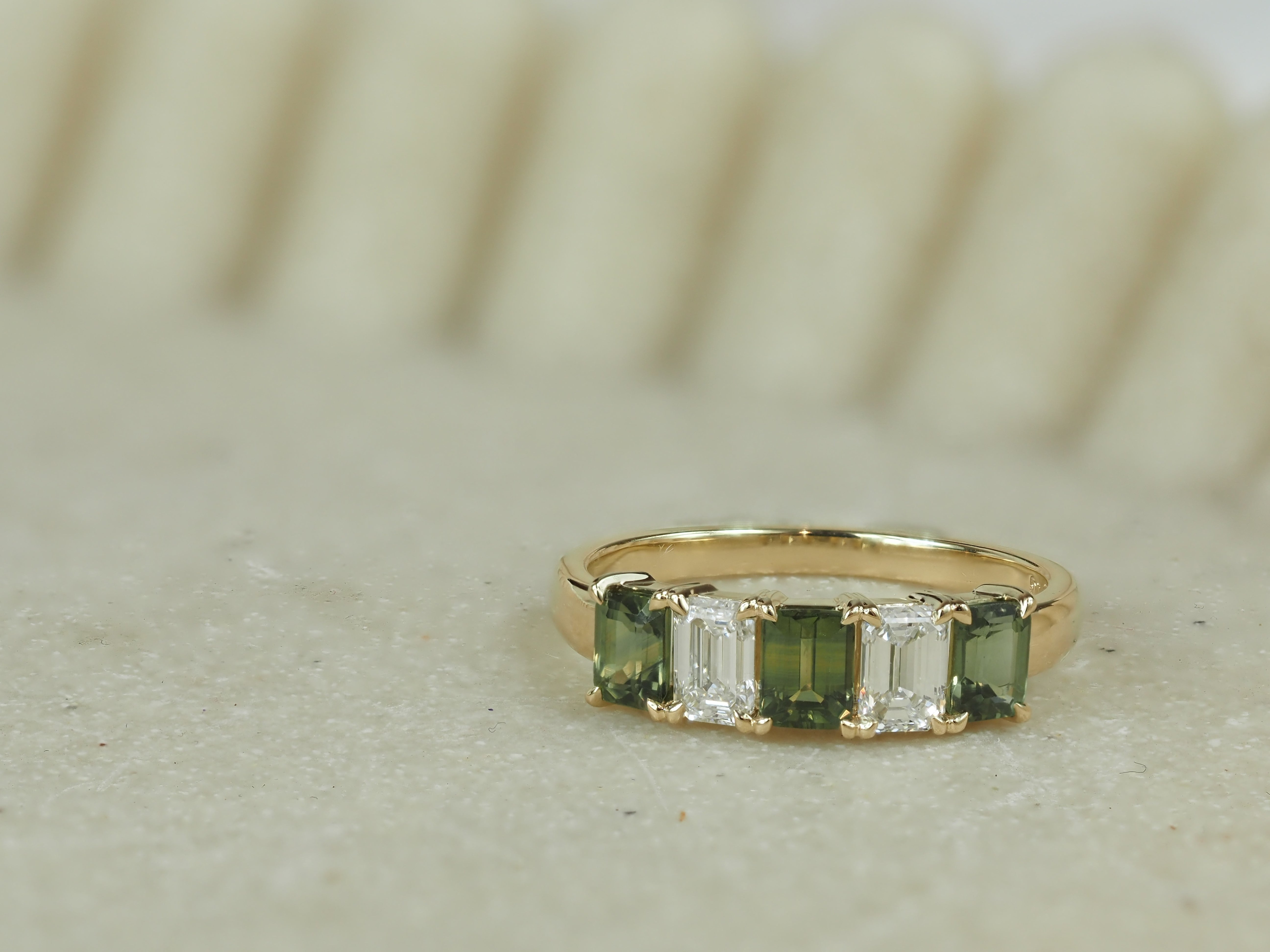 9ct Yellow Gold Green Sapphire and Lab-Grown Diamond Ring, 1.94ct Total