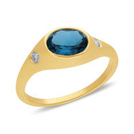 9ct Yellow Gold London Blue Topaz and Diamond Ring