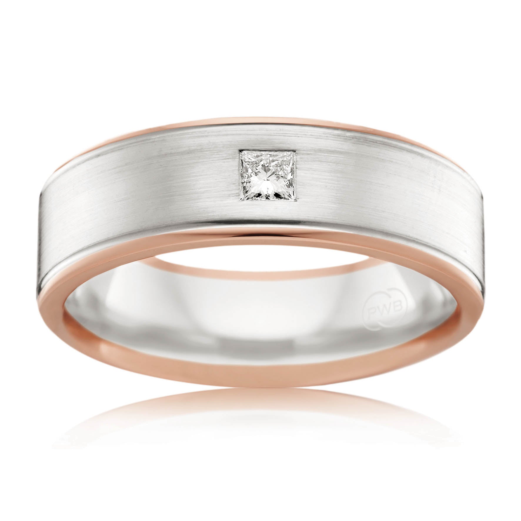 9ct Rose and White Gold Diamond wedding ring, 0.10ct centre, size U