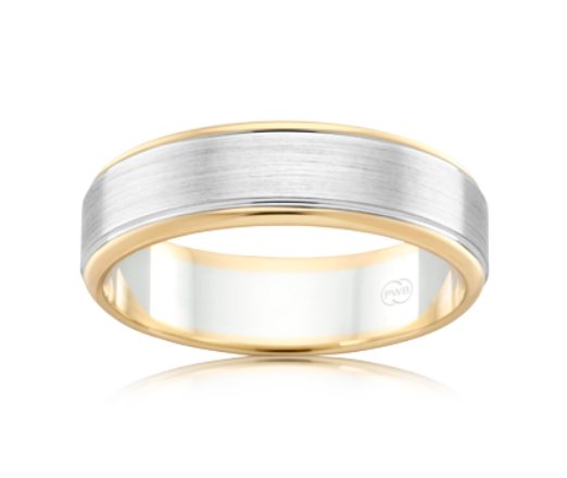 9ct Yellow and White Gold Wedding Band with Brushed Centre, 7mm, Size U