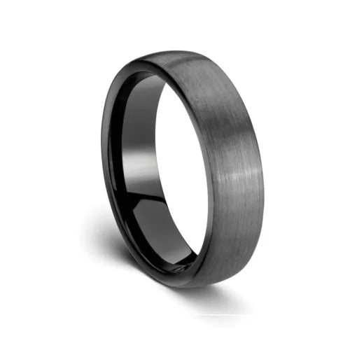 Tungsten Black Plated Ring with Brushed Gun Metal Grey Finish, size 10