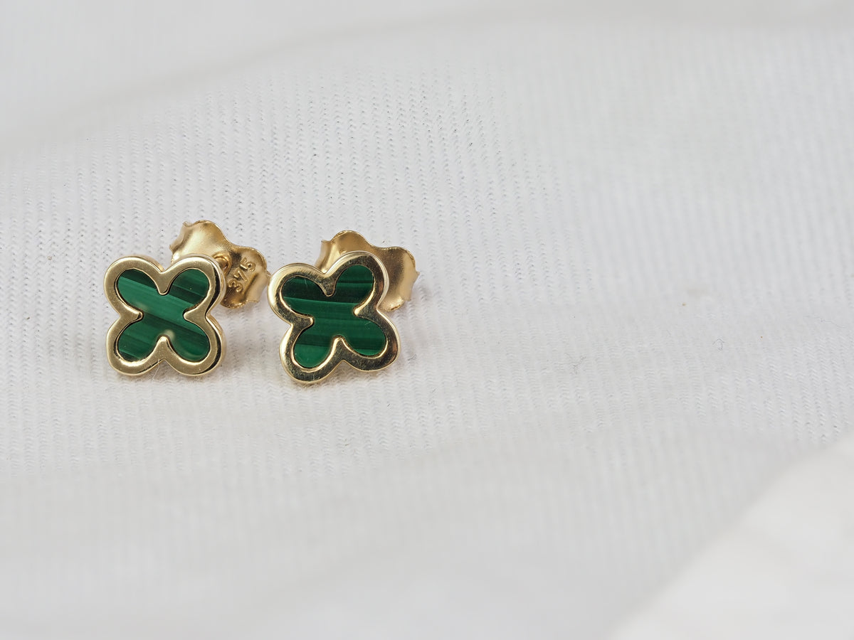 9ct Yellow Gold Green Malachite Stud Earrings