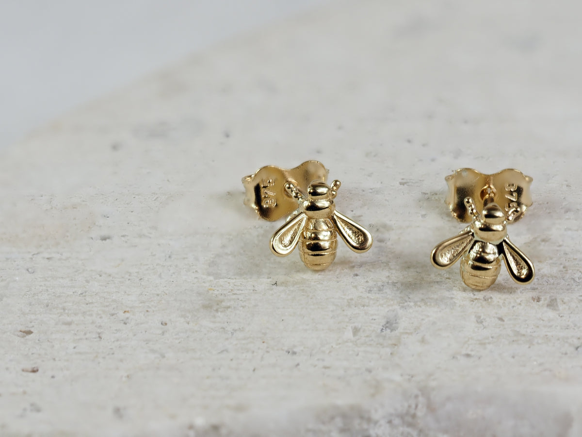 9ct Yellow Gold Bee Stud Earrings