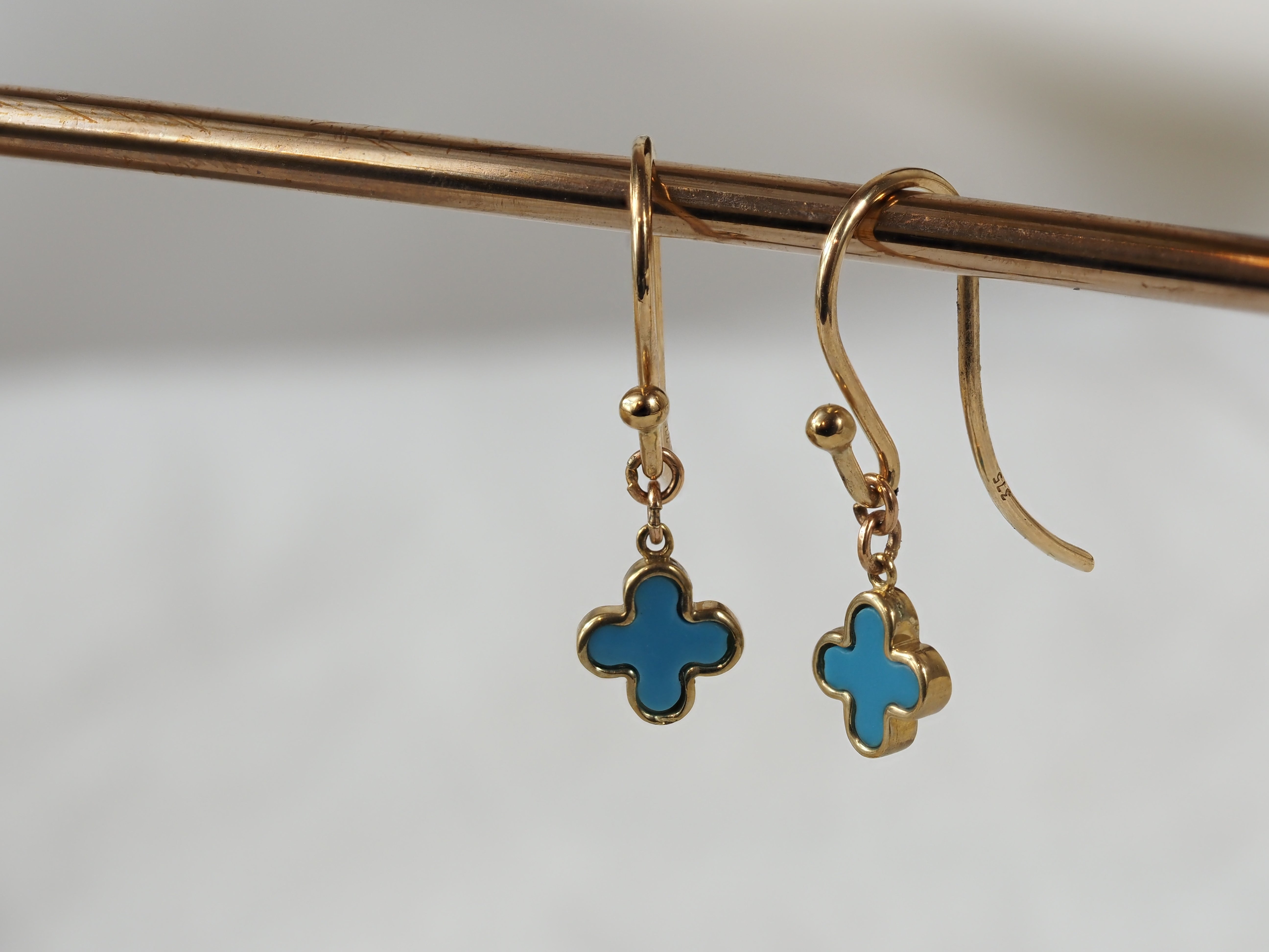 9ct Yellow Gold Turquoise Cross Earrings