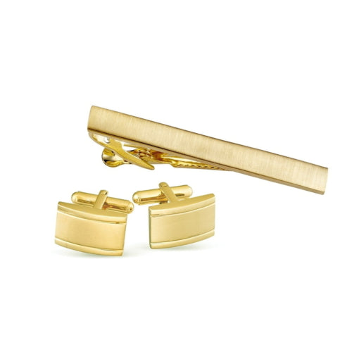Stainless Steel Gold Plate Tie bar and Cufflink set