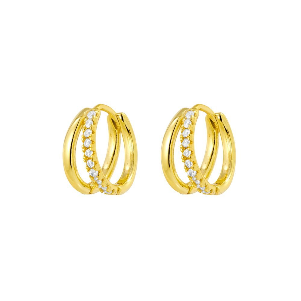 Solv Sterling Silver Gold-Plated Double-Hoop Cubic Zirconia Huggie Earrings