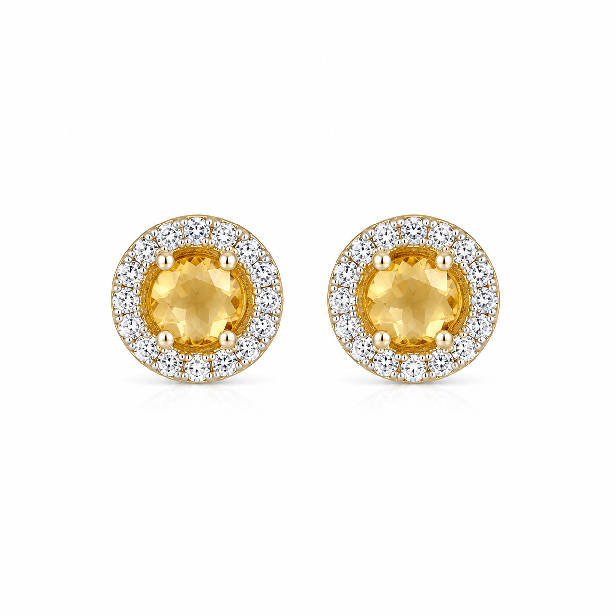 9ct Yellow Gold Citrine and Cubic Zirconia Stud Earrings