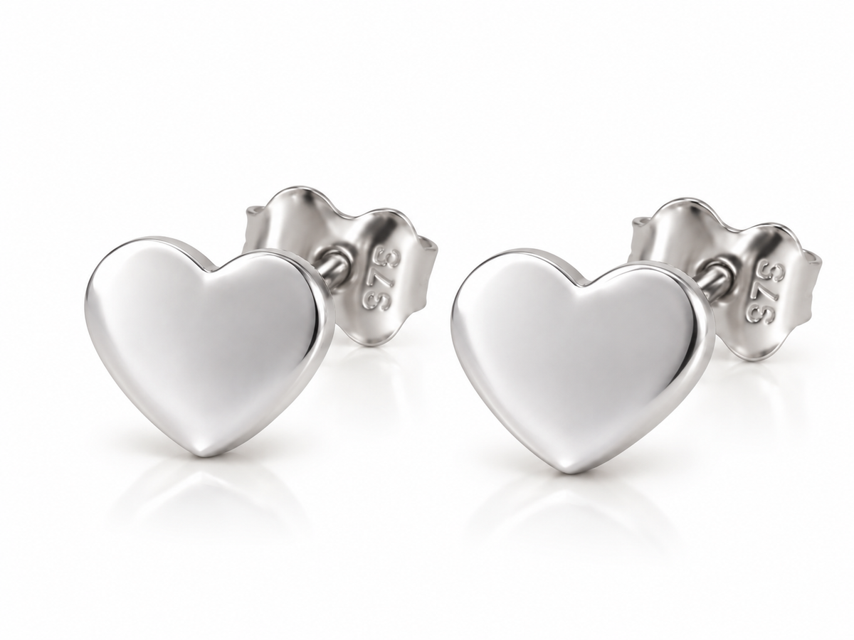 9ct White Gold Heart Stud Earrings