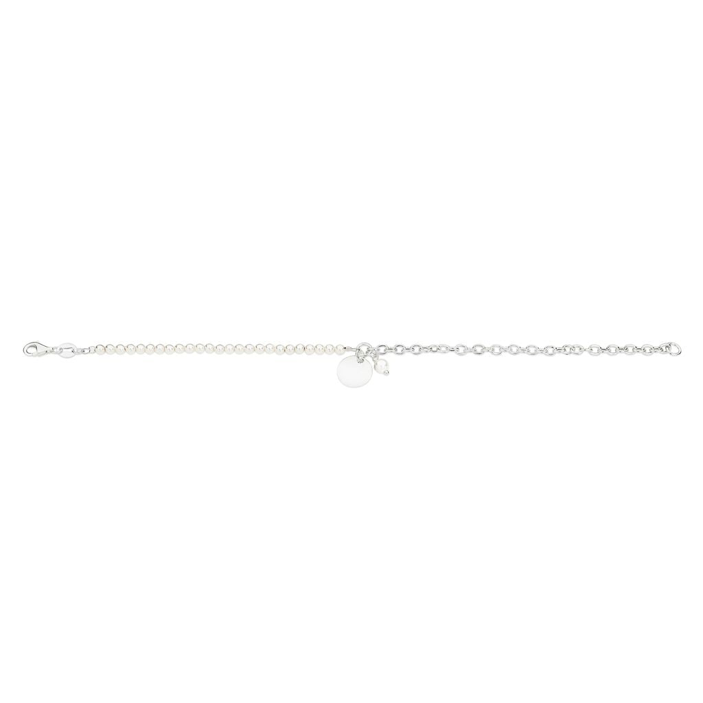Sterling Silver Bracelet with Freshwater Pearl and Engravable Round Disc