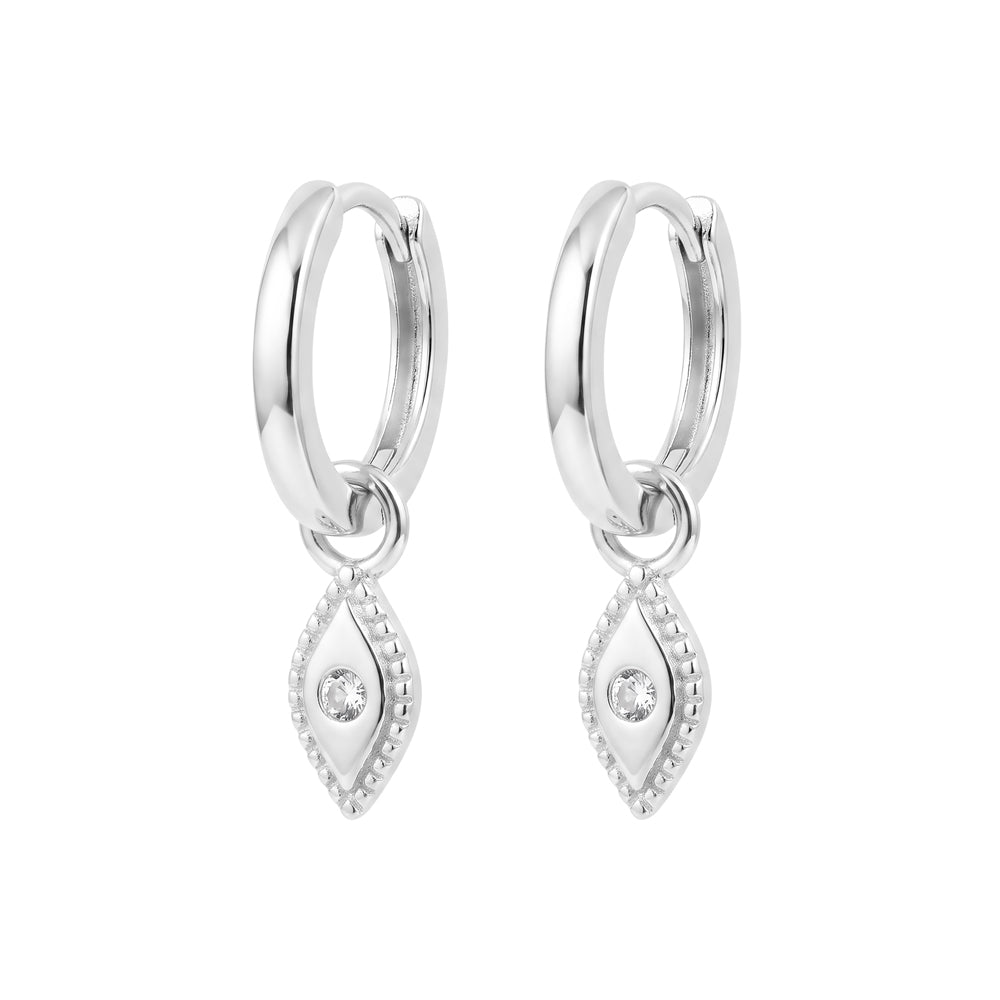 Solv Sterling Silver Cubic Zirconia Evil-Eye Huggie Earrings