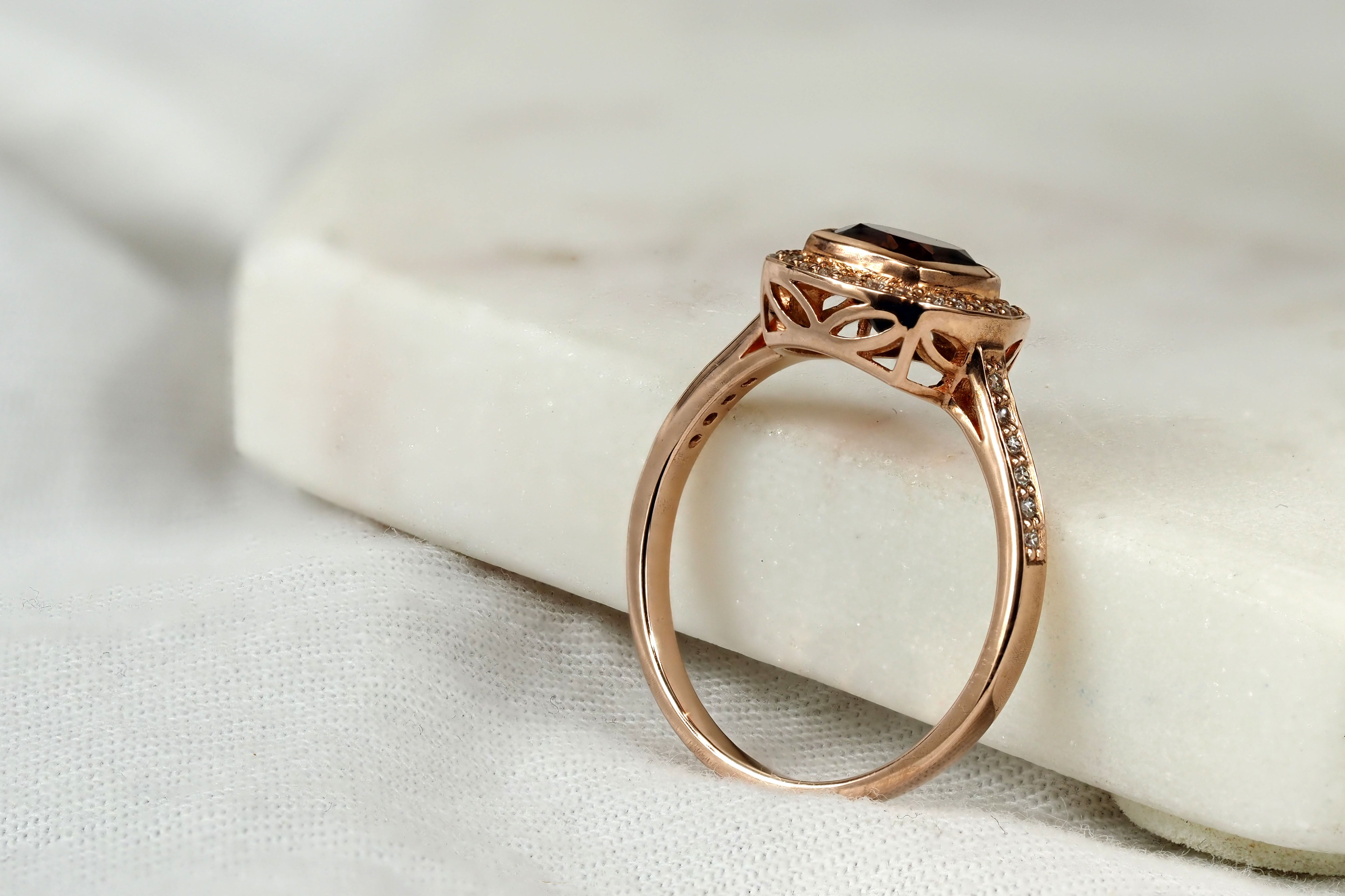 9ct Rose Gold Garnet and Diamond Ring