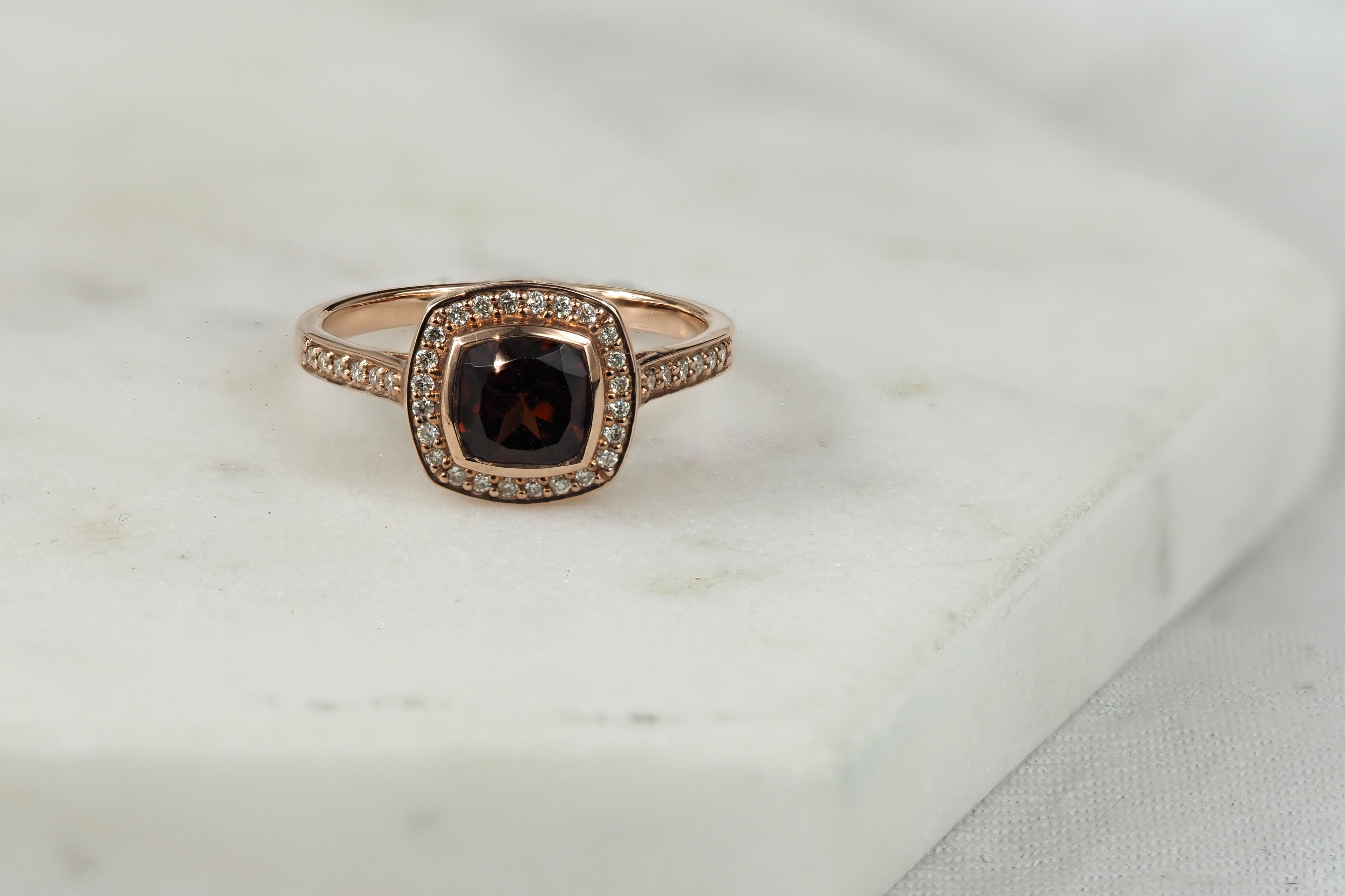 9ct Rose Gold Garnet and Diamond Ring