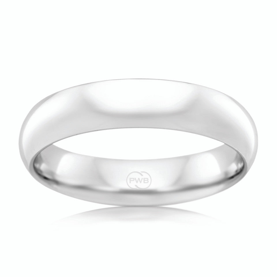 18ct White Gold 4mm High Dome Wedding Band, size N