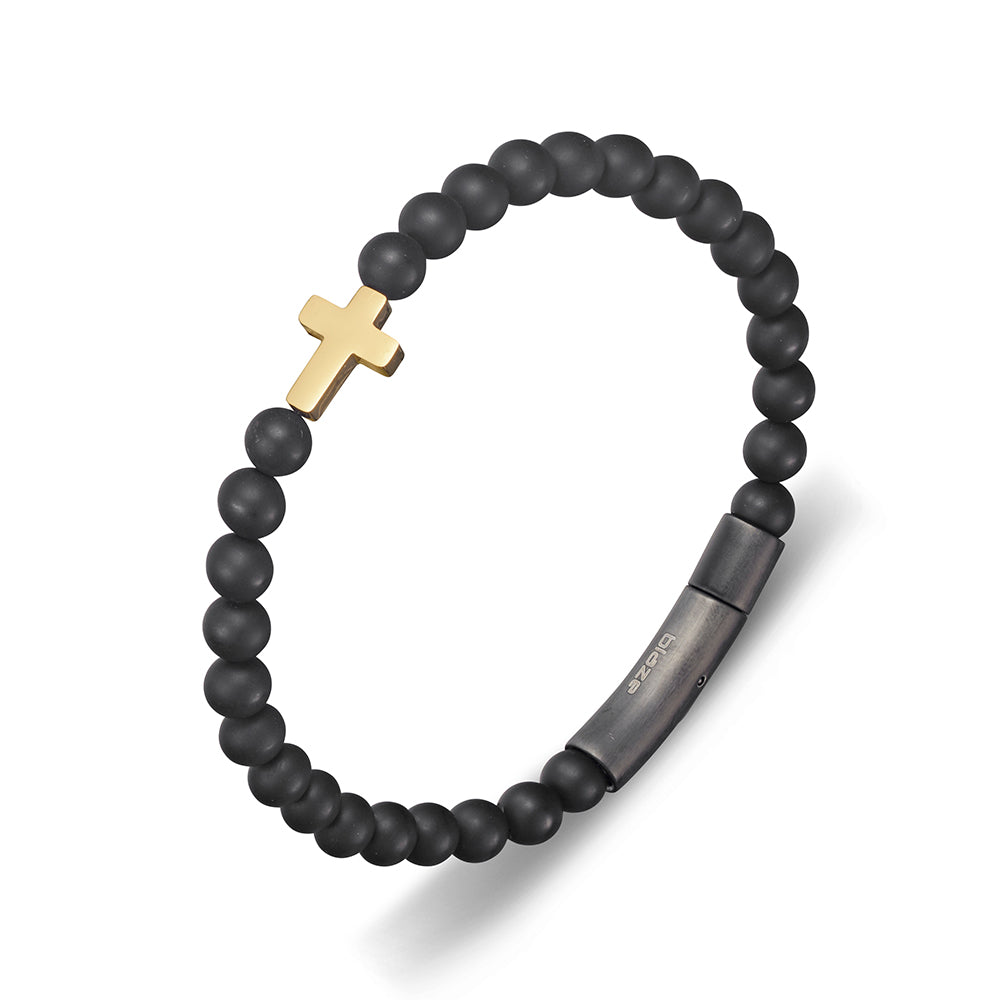 Solv Black Onyx and Gold-Plated Cross Bracelet