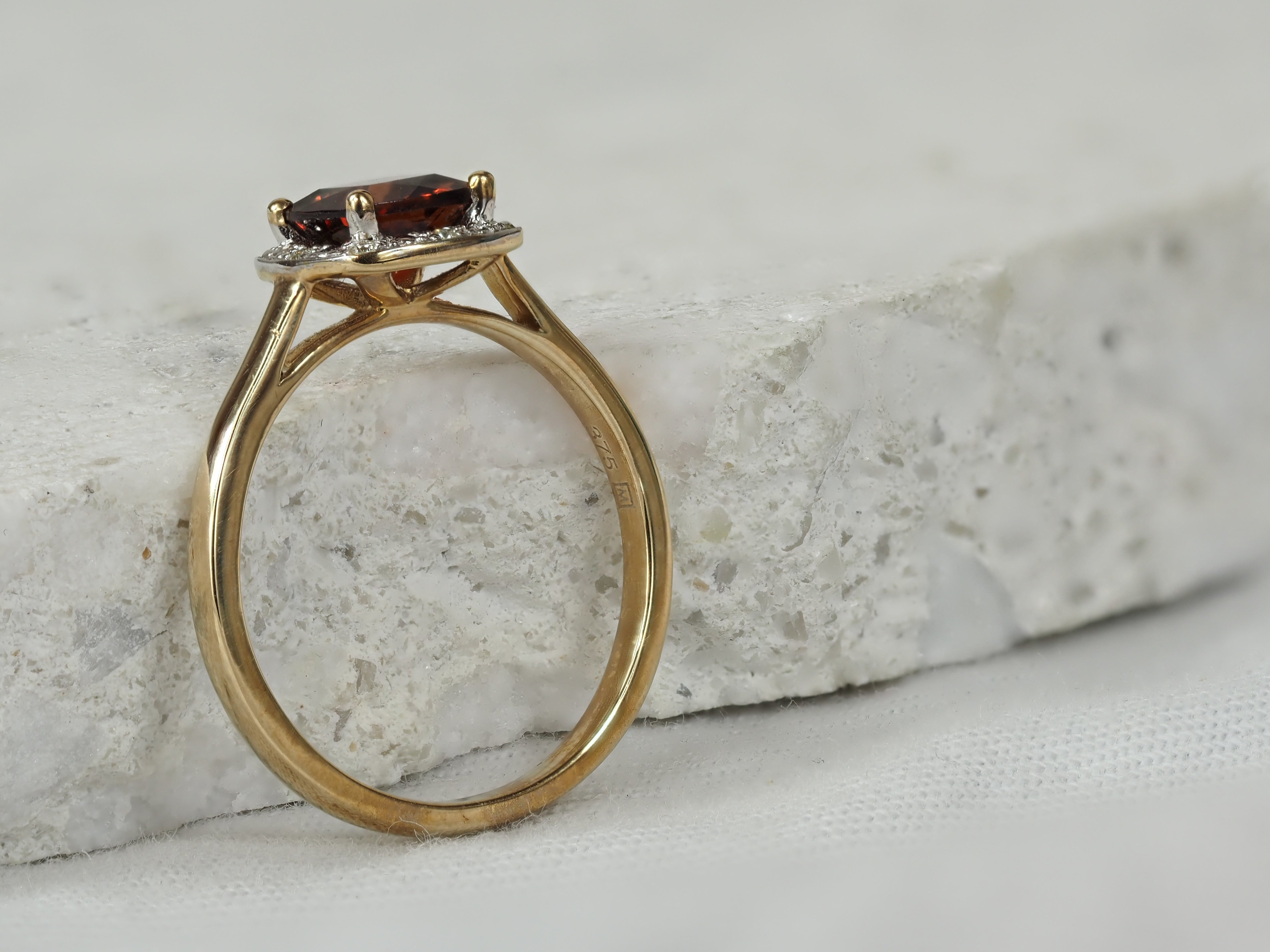 9ct Yellow Gold Garnet and Diamond ring