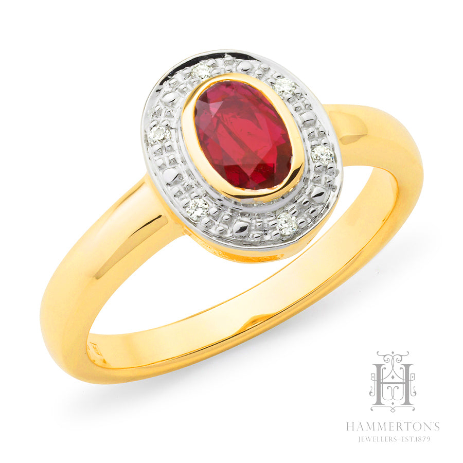 9ct Yellow Gold Ruby and Diamond ring