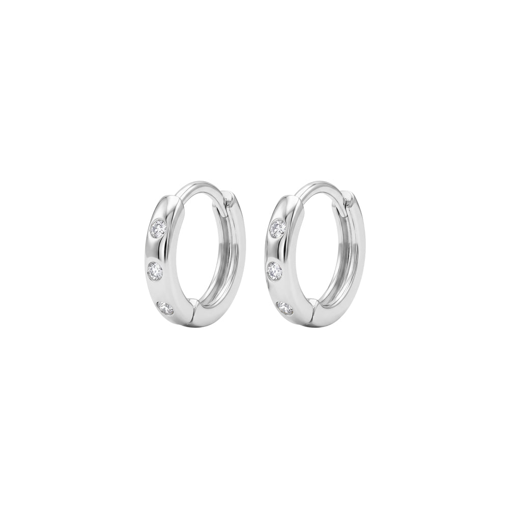 Solv Sterling Silver 9mm Cubic Zirconia Mini Hoop Earrings