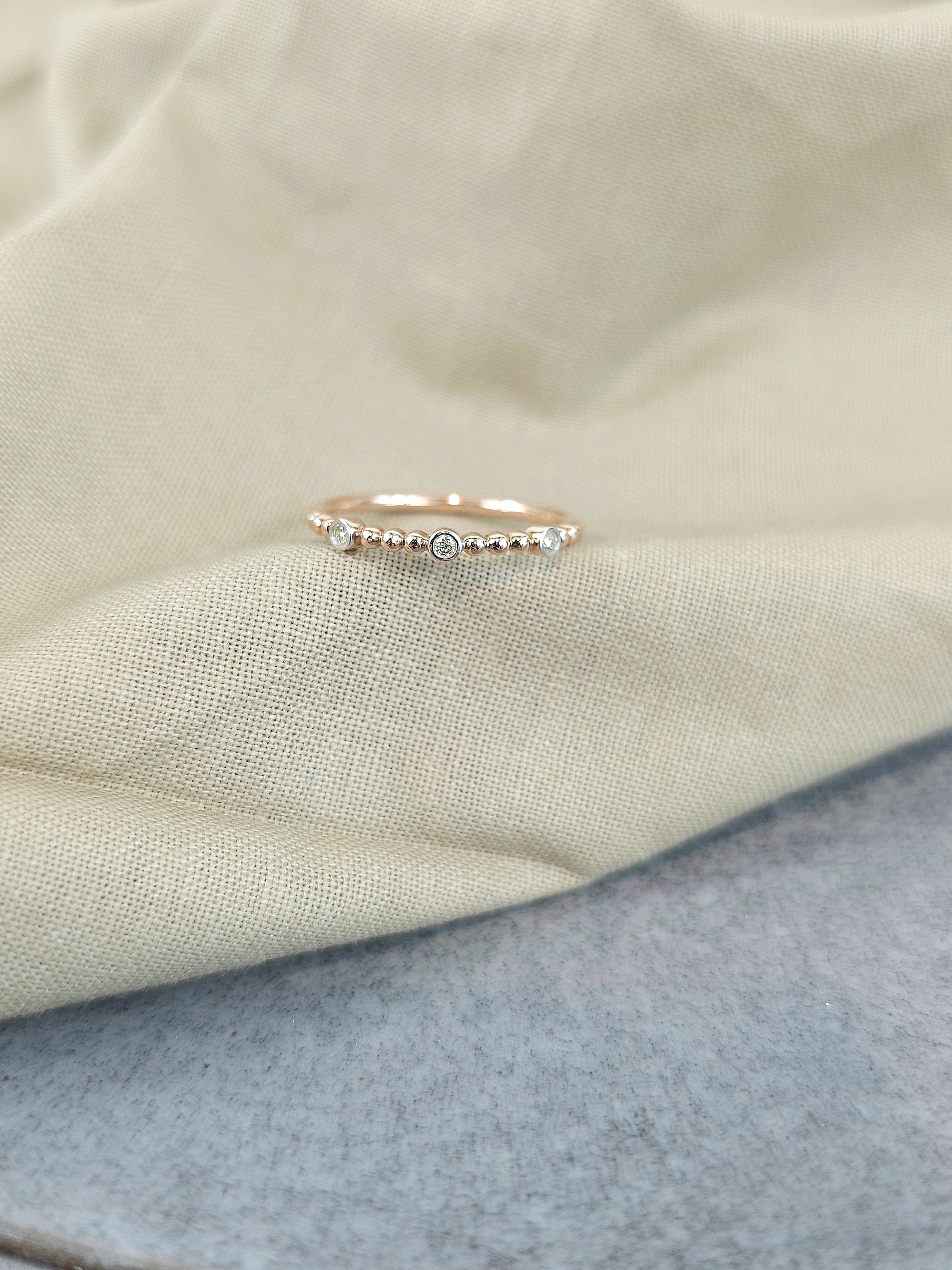 9ct Rose Gold Diamond and ball stacker ring