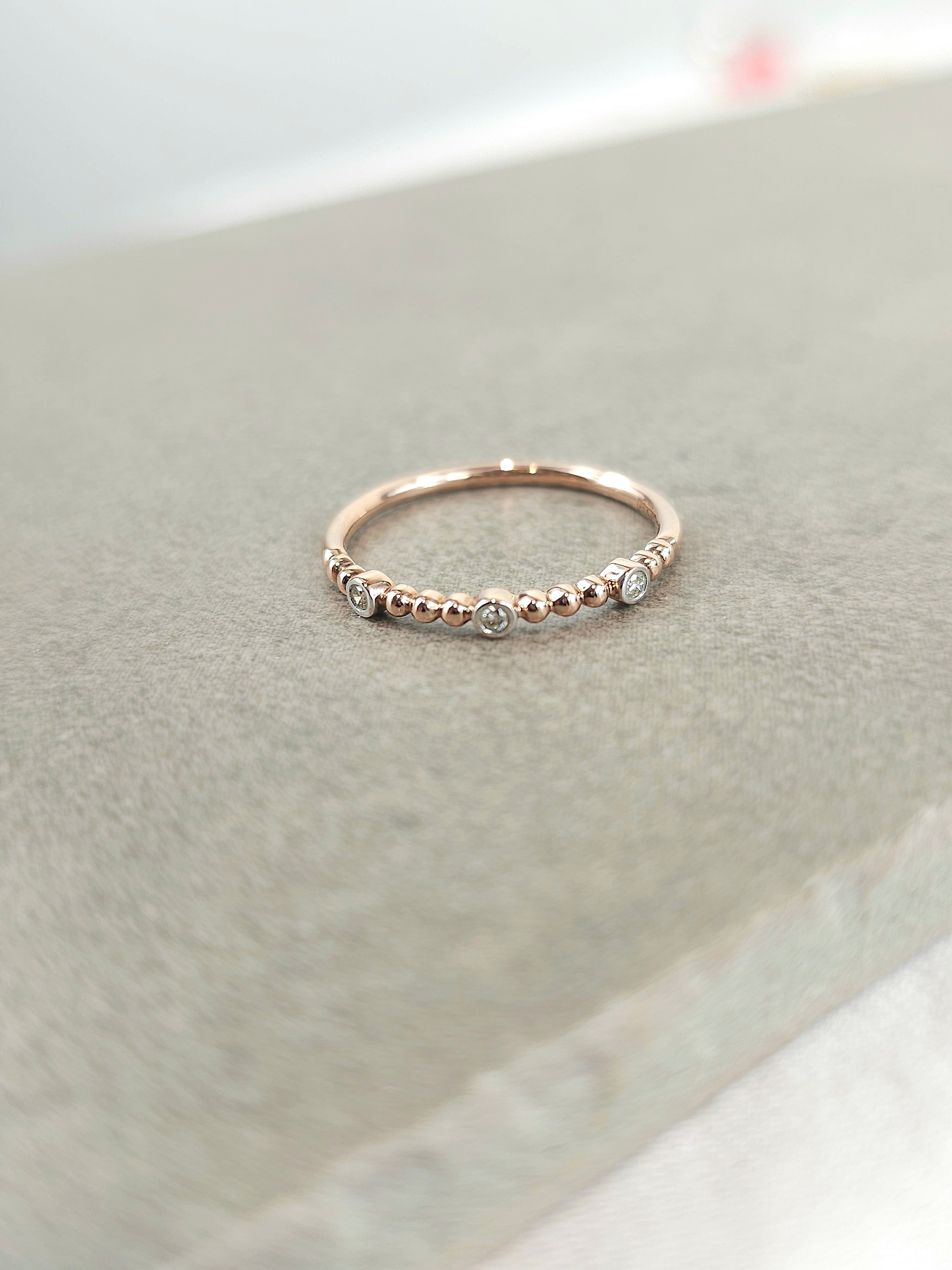 9ct Rose Gold Diamond and ball stacker ring
