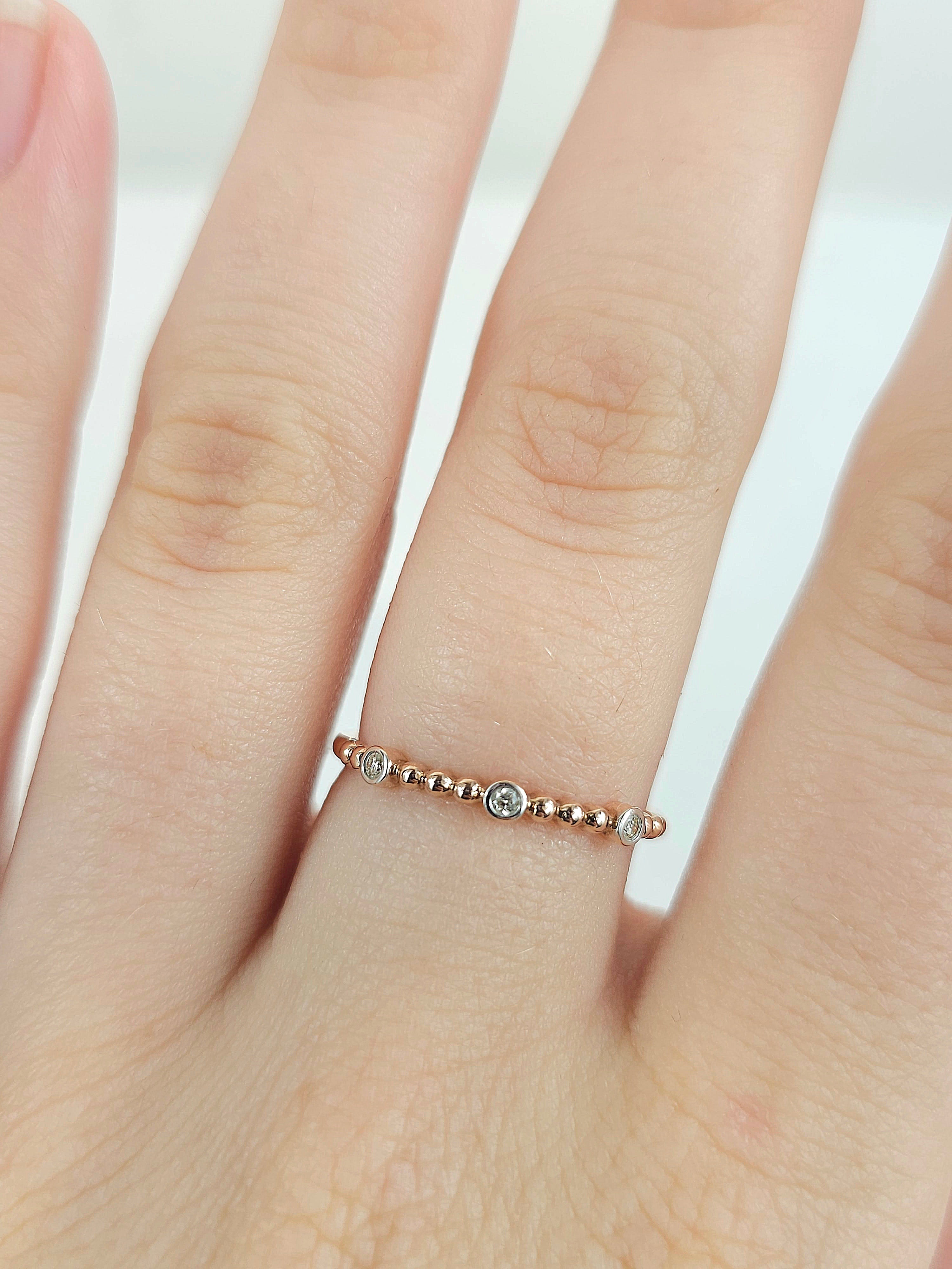 9ct Rose Gold Diamond and ball stacker ring