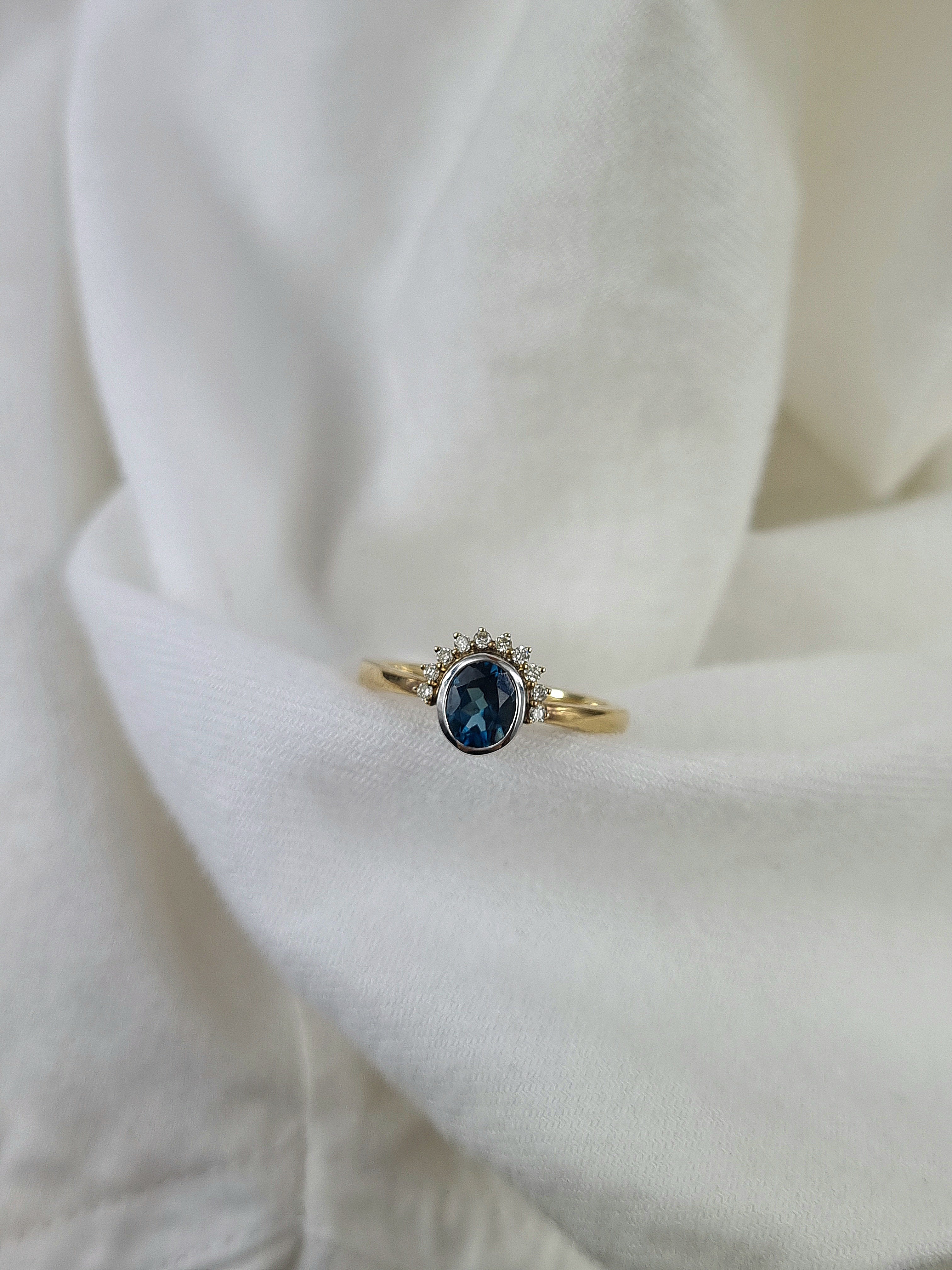 9ct Yellow Gold London Blue Topaz and Diamond ring