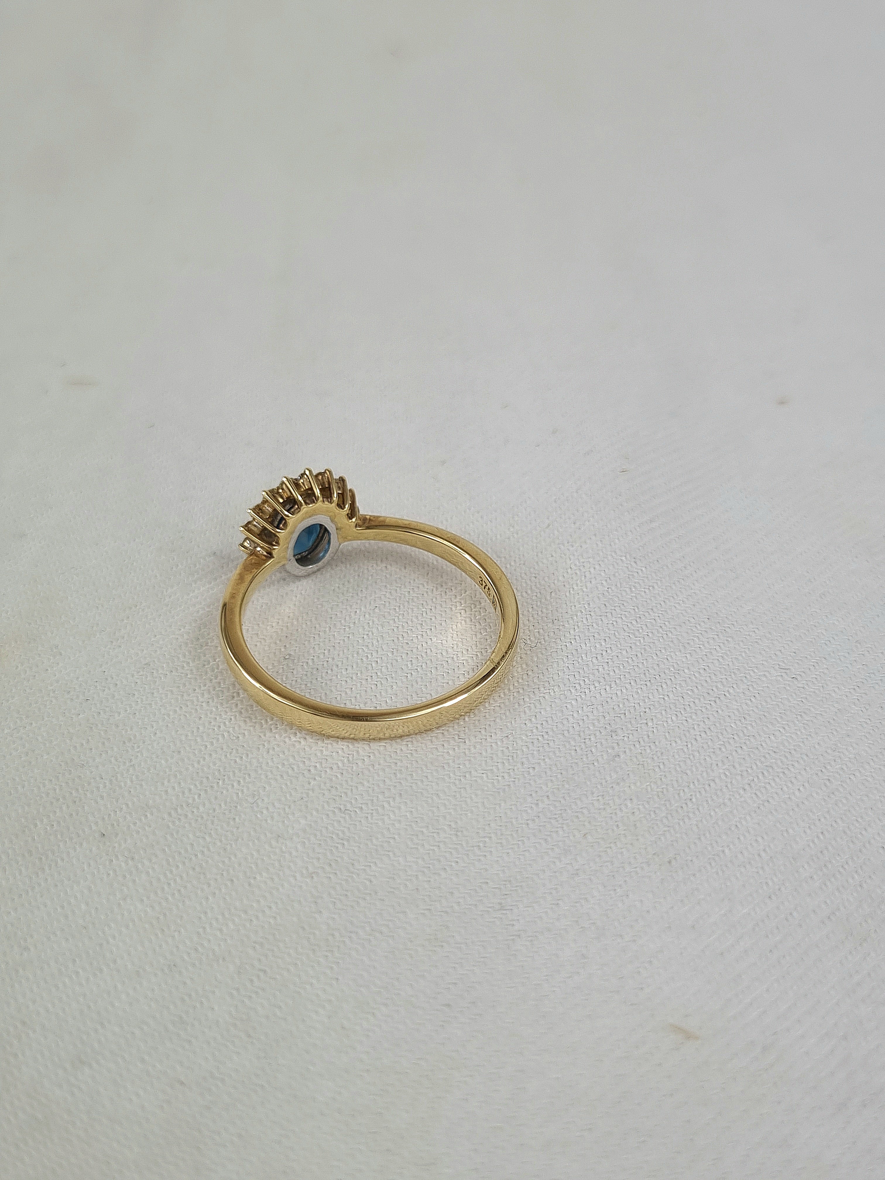9ct Yellow Gold London Blue Topaz and Diamond ring