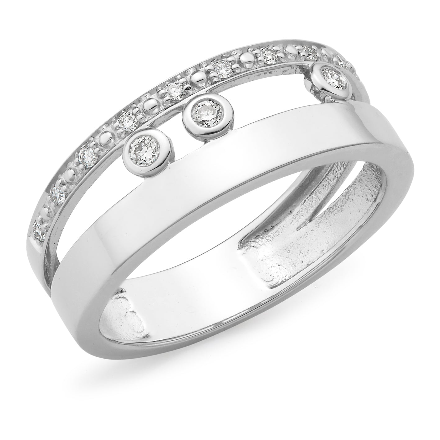 9ct White Gold Double Row Diamond dress ring