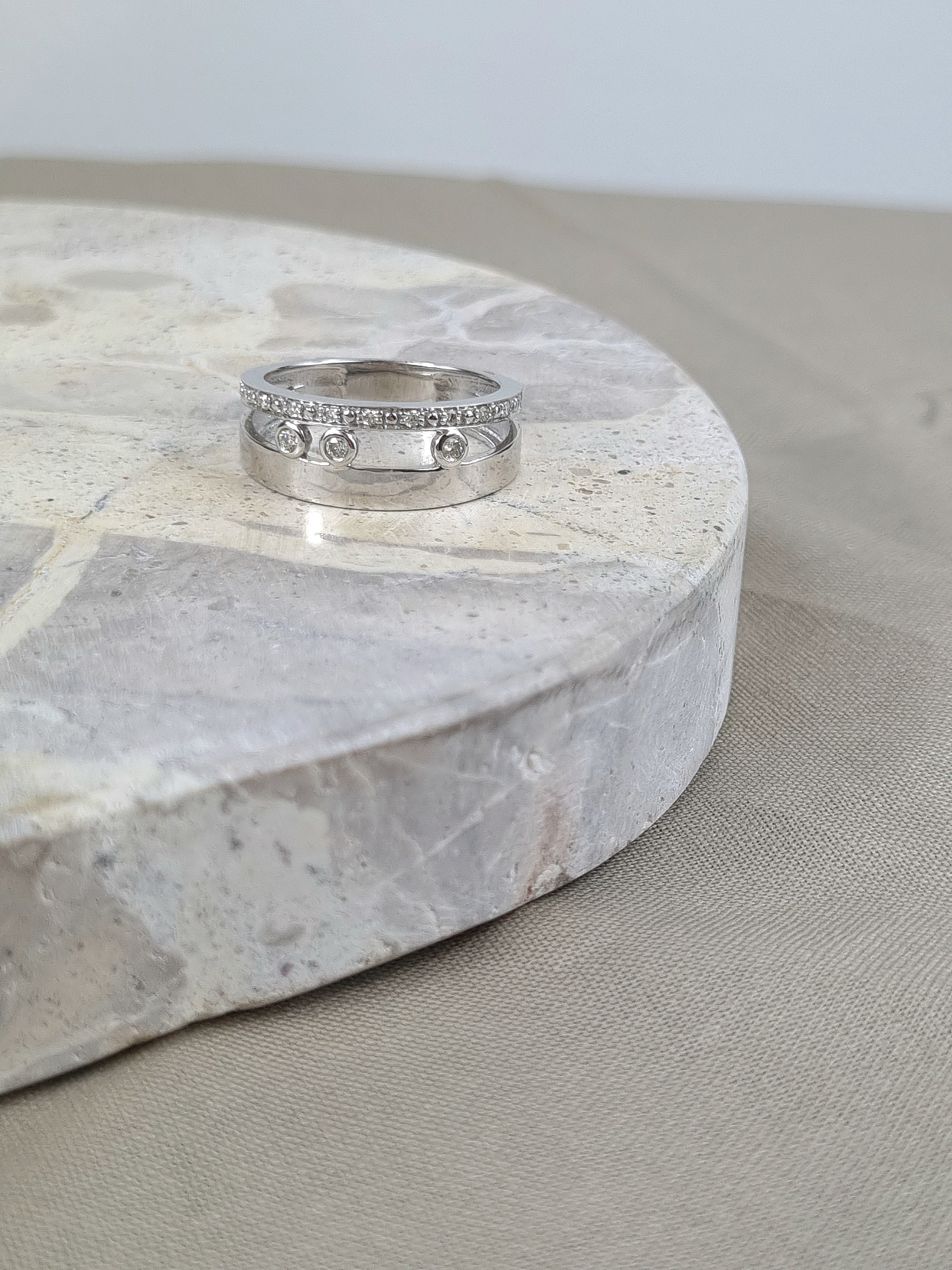 9ct White Gold Double Row Diamond dress ring