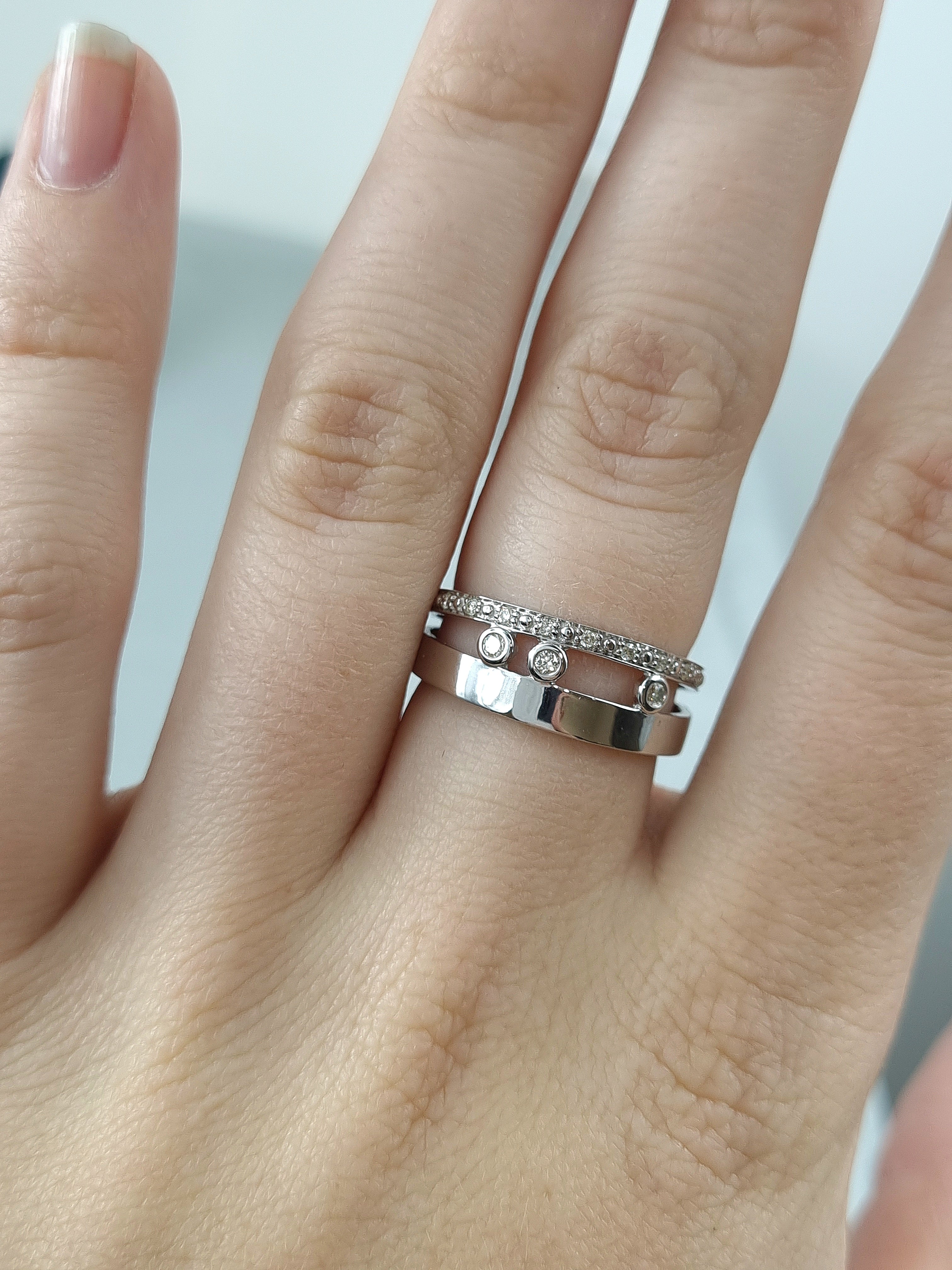 9ct White Gold Double Row Diamond dress ring