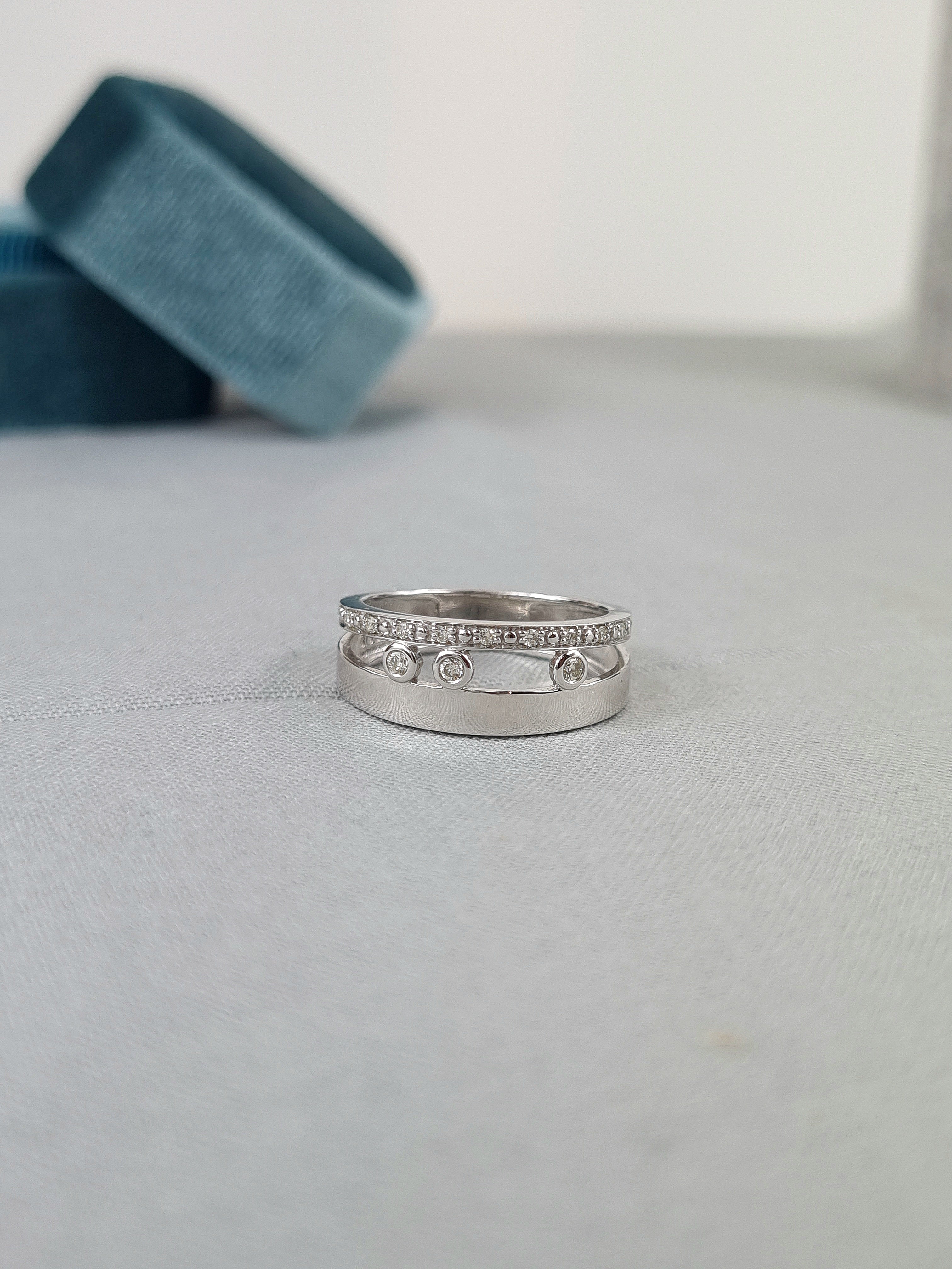 9ct White Gold Double Row Diamond dress ring