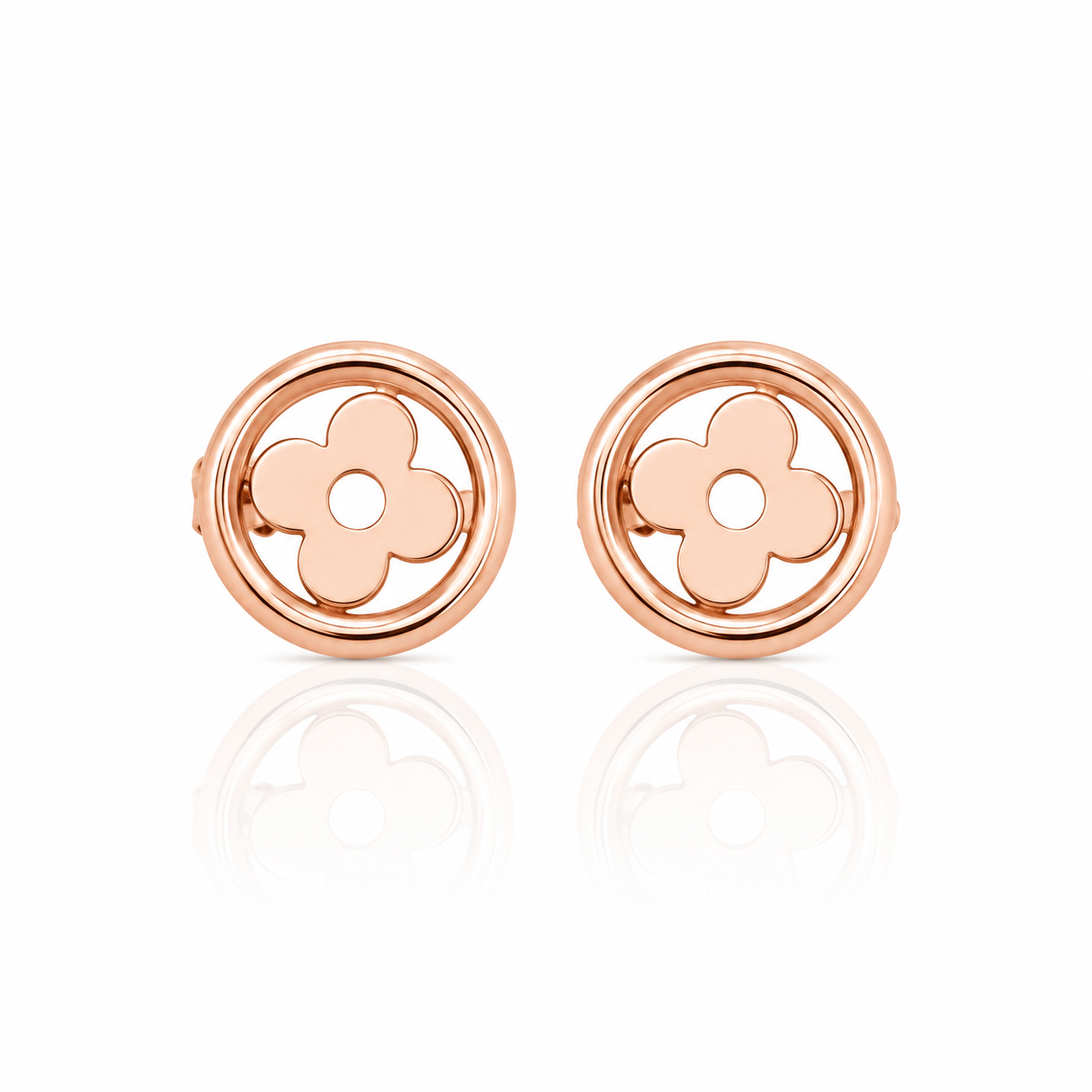 9ct Rose Gold Circle Clover Stud Earrings