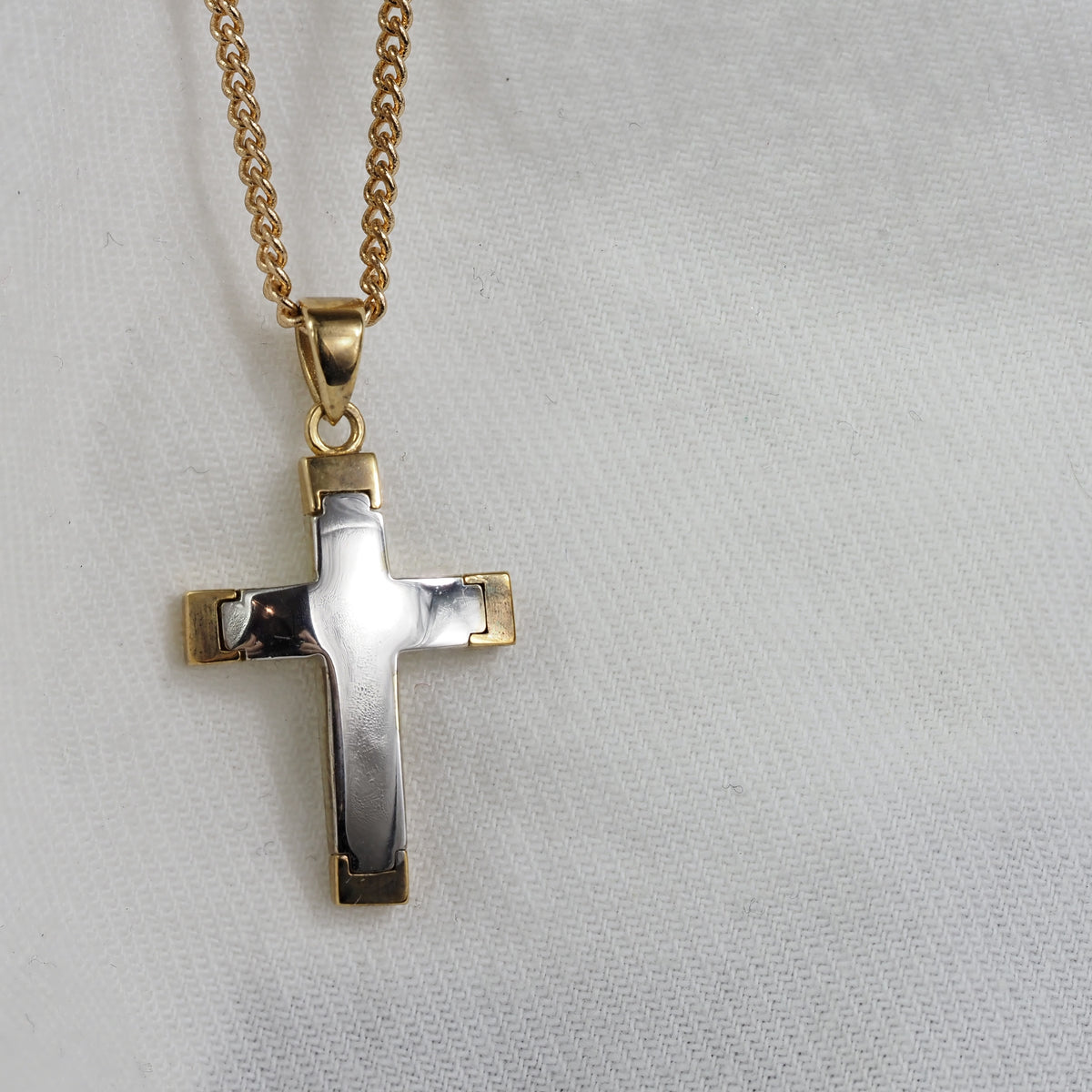 9ct Yellow and White Gold Cross Pendant