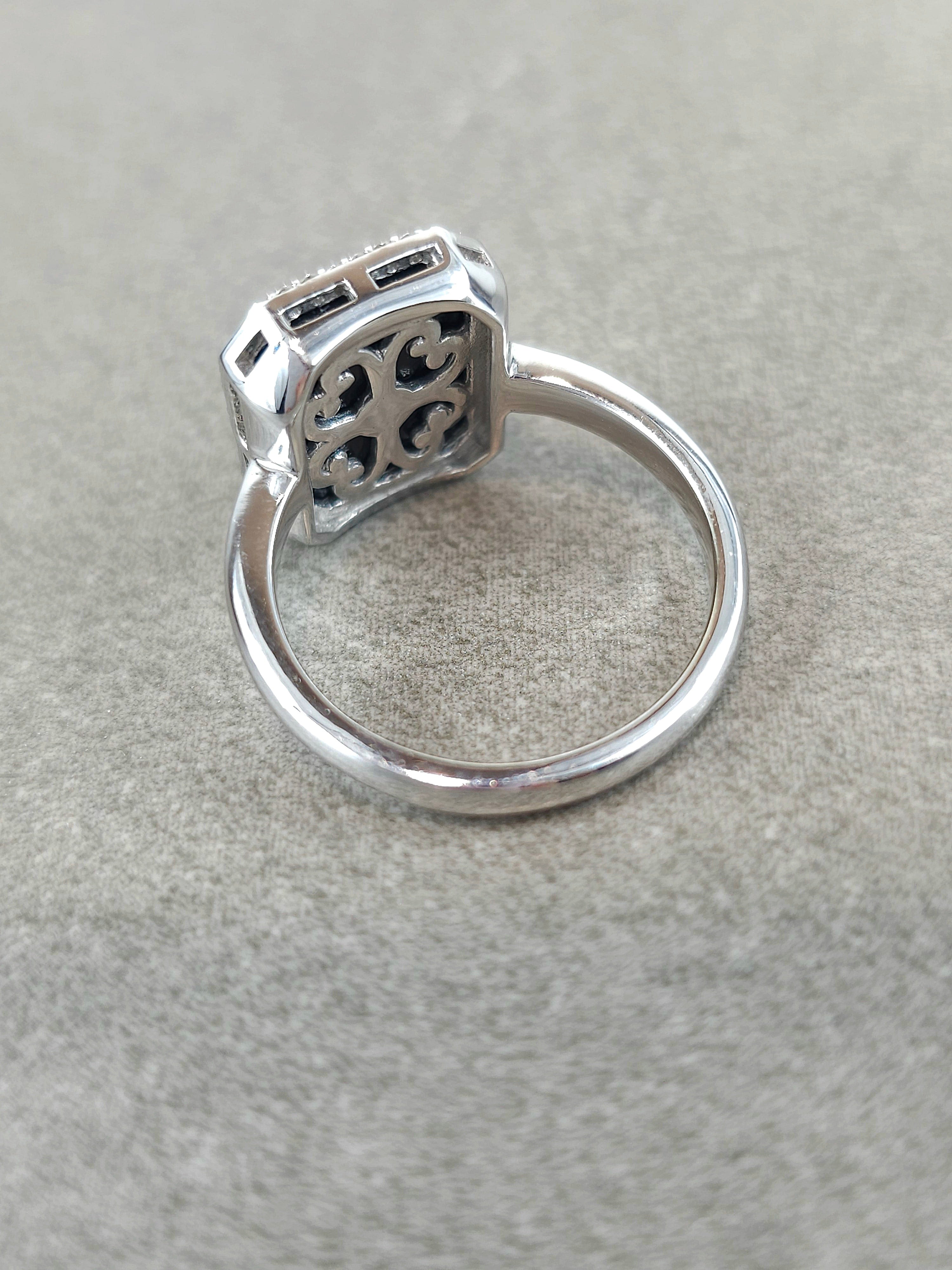 9ct White Gold, Onyx & Diamond Bezel Set Dress Ring