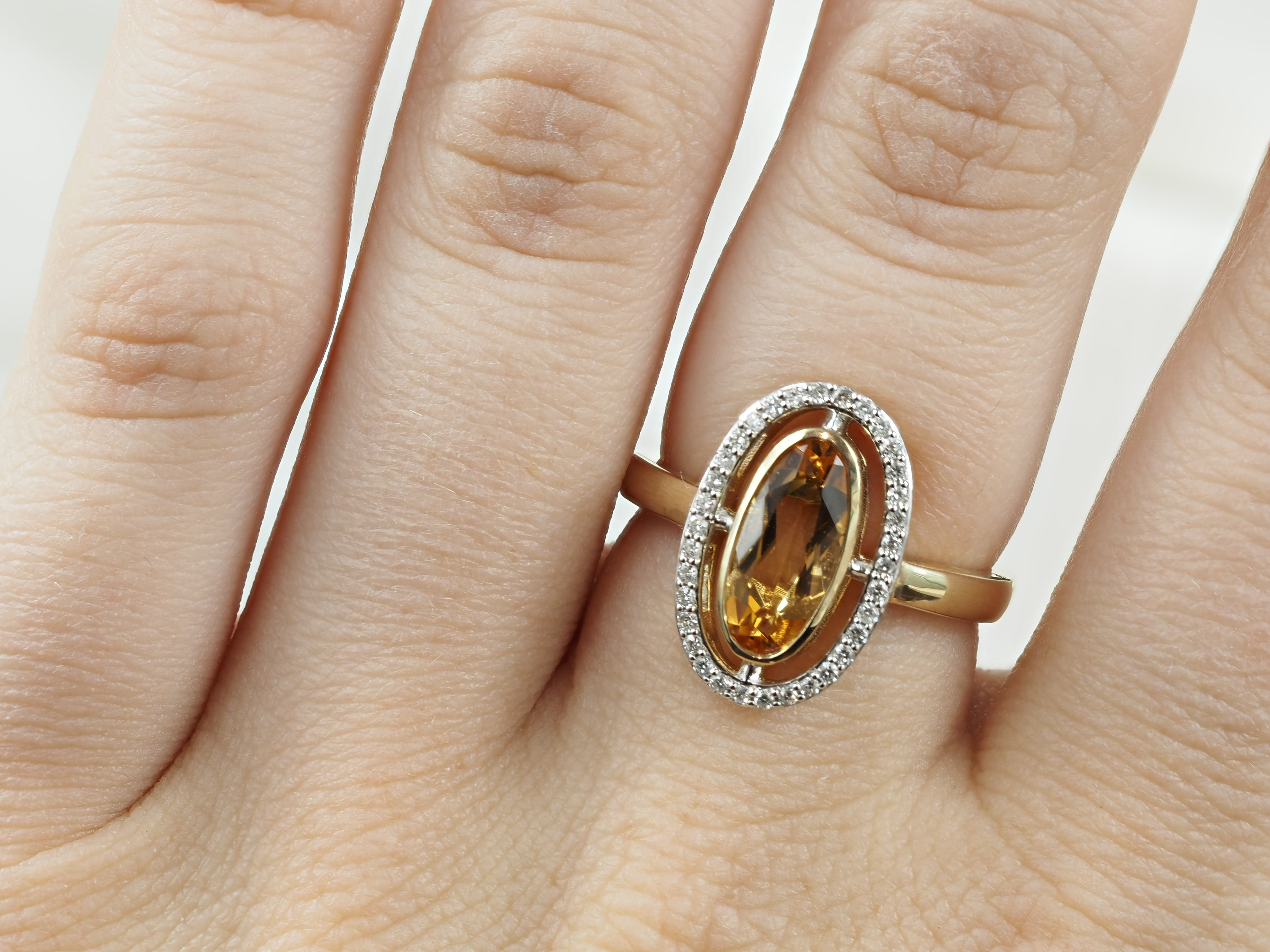 9ct Yellow and White Citrine & Diamond Ring