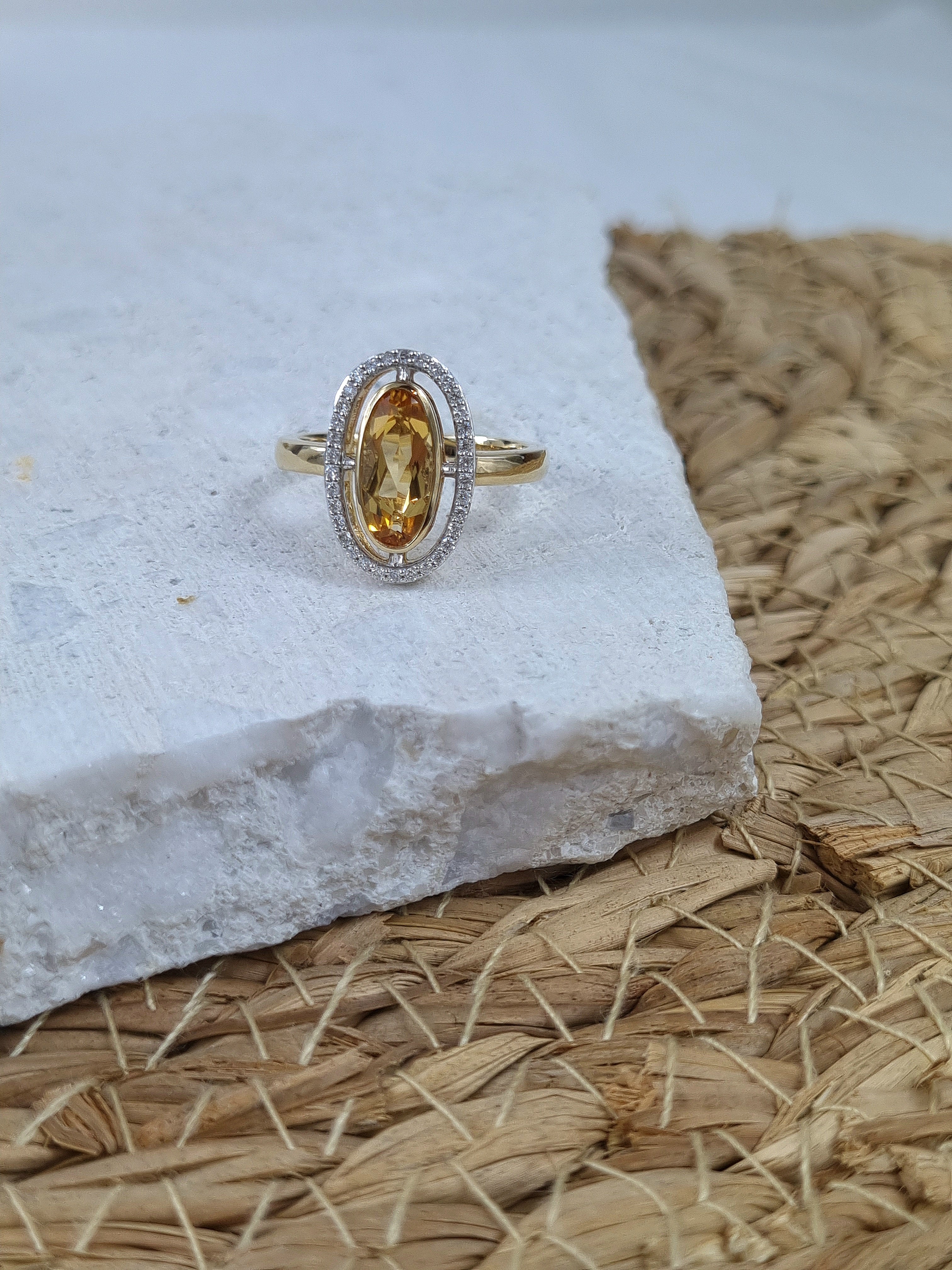 9ct Yellow and White Citrine & Diamond Ring