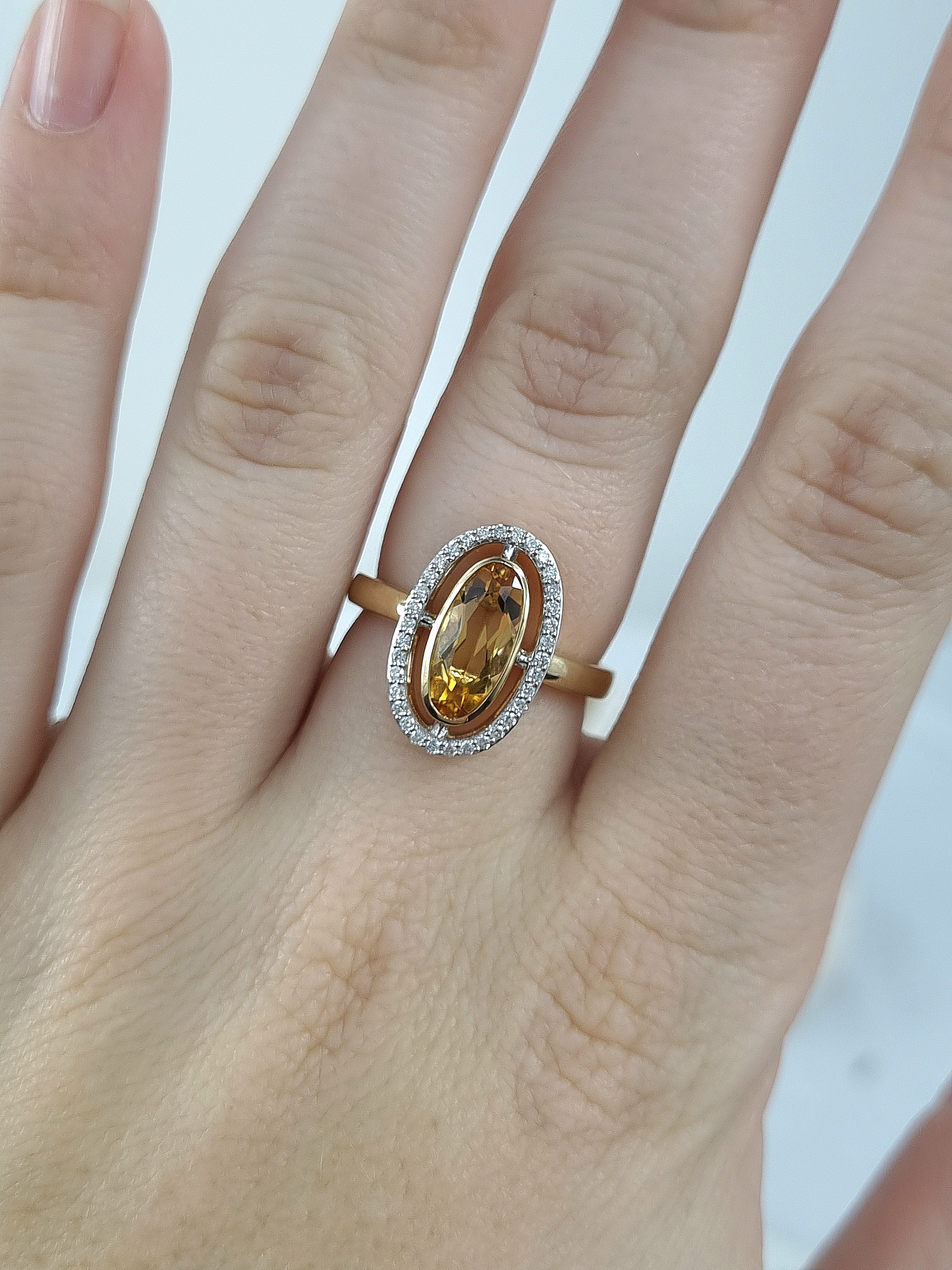 9ct Yellow and White Citrine & Diamond Ring
