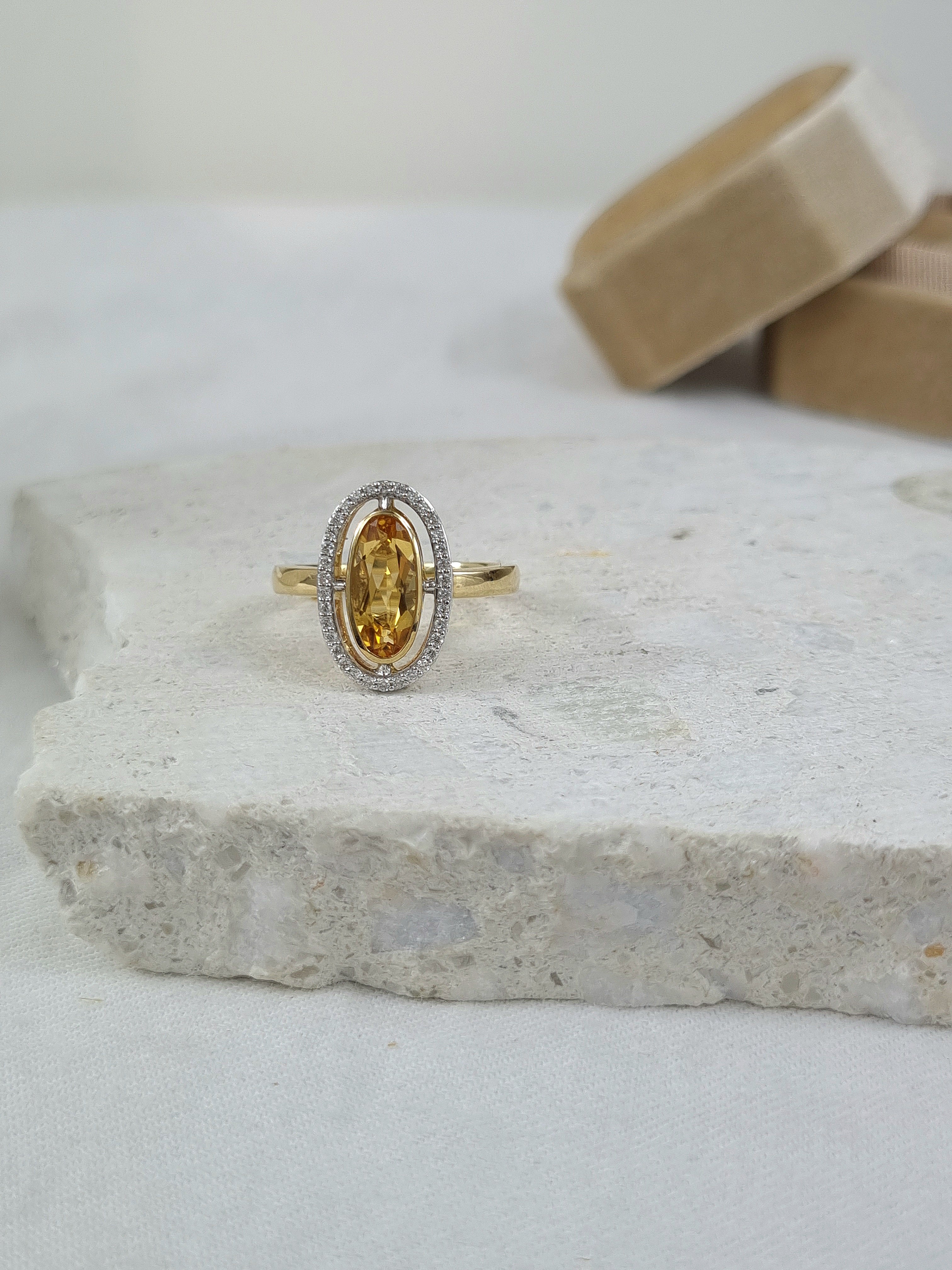 9ct Yellow and White Citrine & Diamond Ring